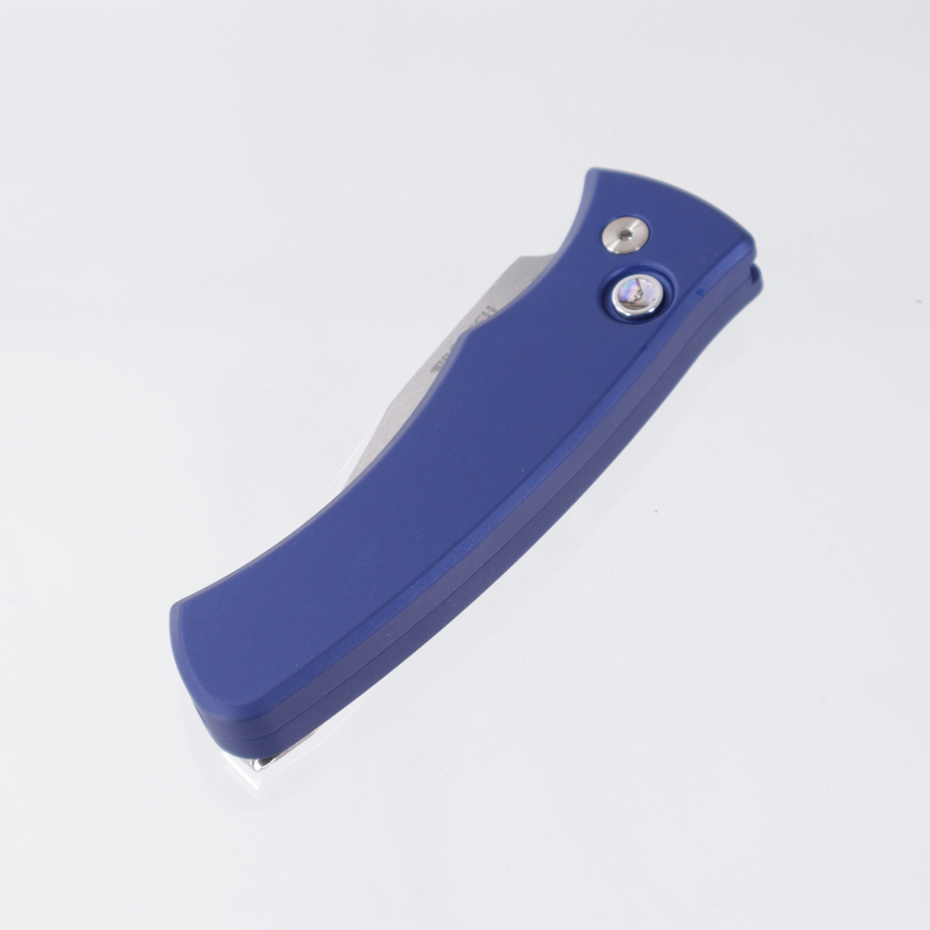 Pro-Tech Duke 2 - Navy Blue Aluminum w/ Abalone Button - Mirror Polished 154CM - 2025 Duke Custom 004