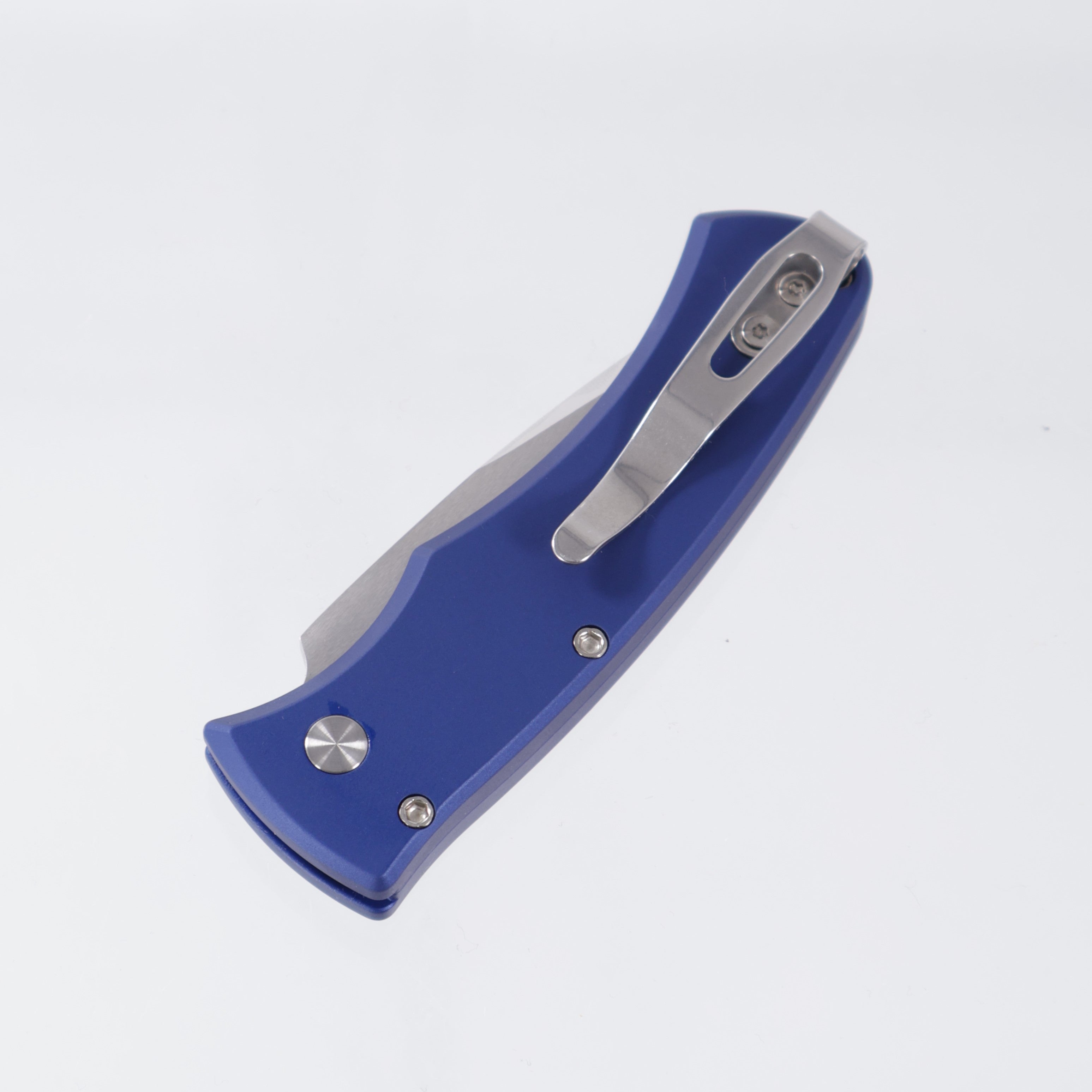 Pro-Tech Duke 2 - Navy Blue Aluminum w/ Abalone Button - Mirror Polished 154CM - 2025 Duke Custom 004