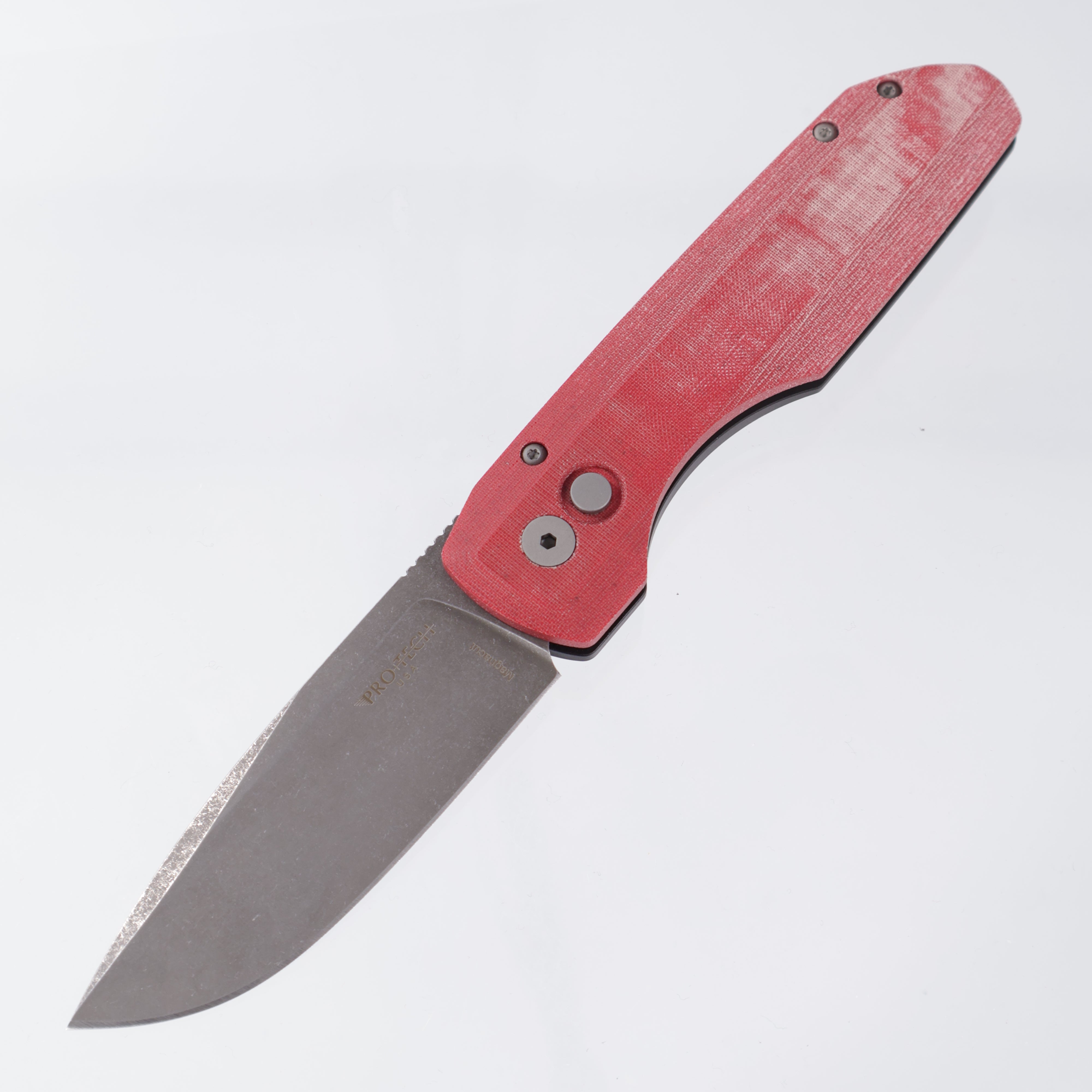 Pro-Tech x Vero Synapse Auto - Red Linen Micarta Lid - Acid Wash Magnacut - VERO1211-AW RED LINEN