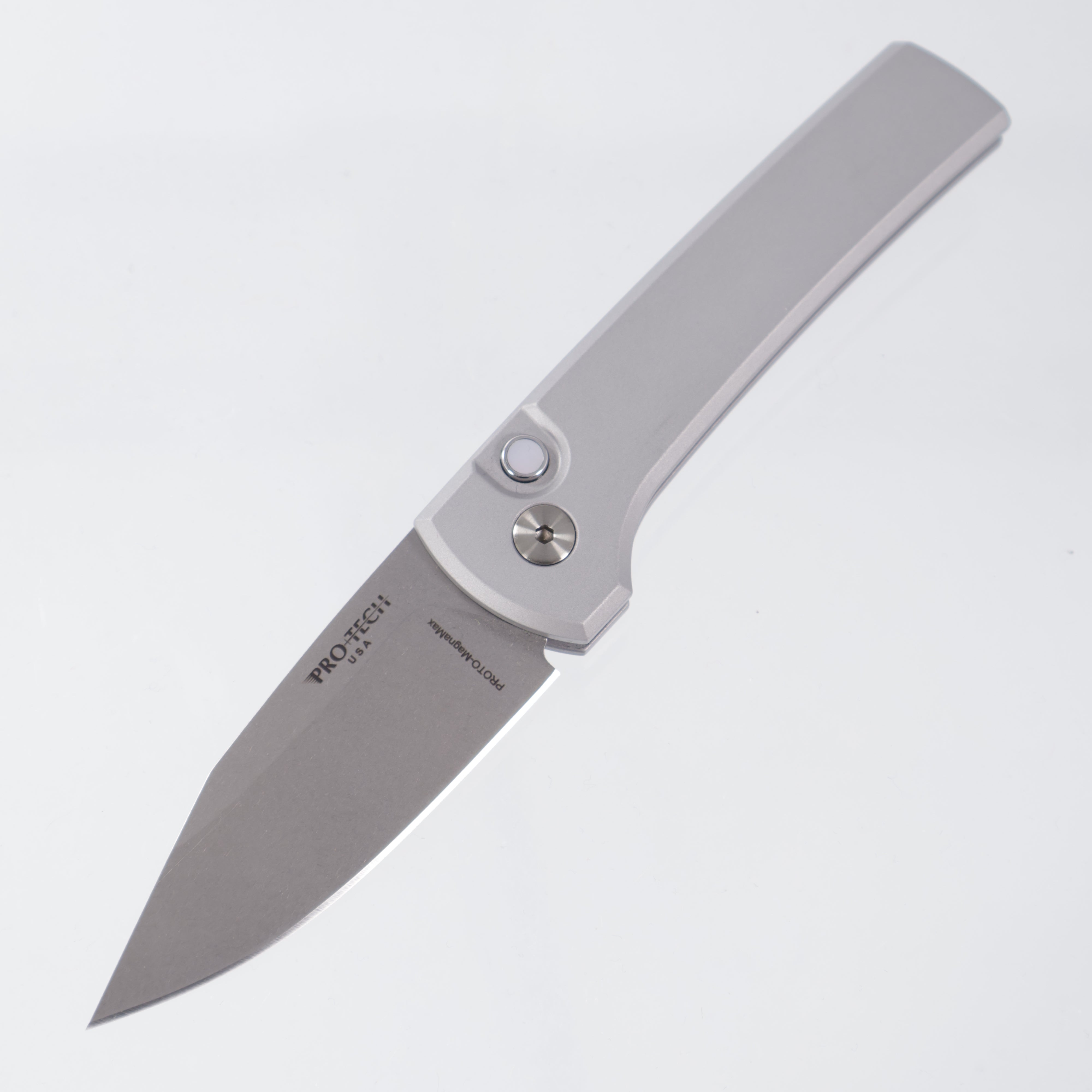 Pro-Tech Scapegoat Compact *PROTOTYPE* - Grey Aluminum w/ White Pearl button - Stonewash Proto-MagnaMax - CCKSS26.Scapegoat.1