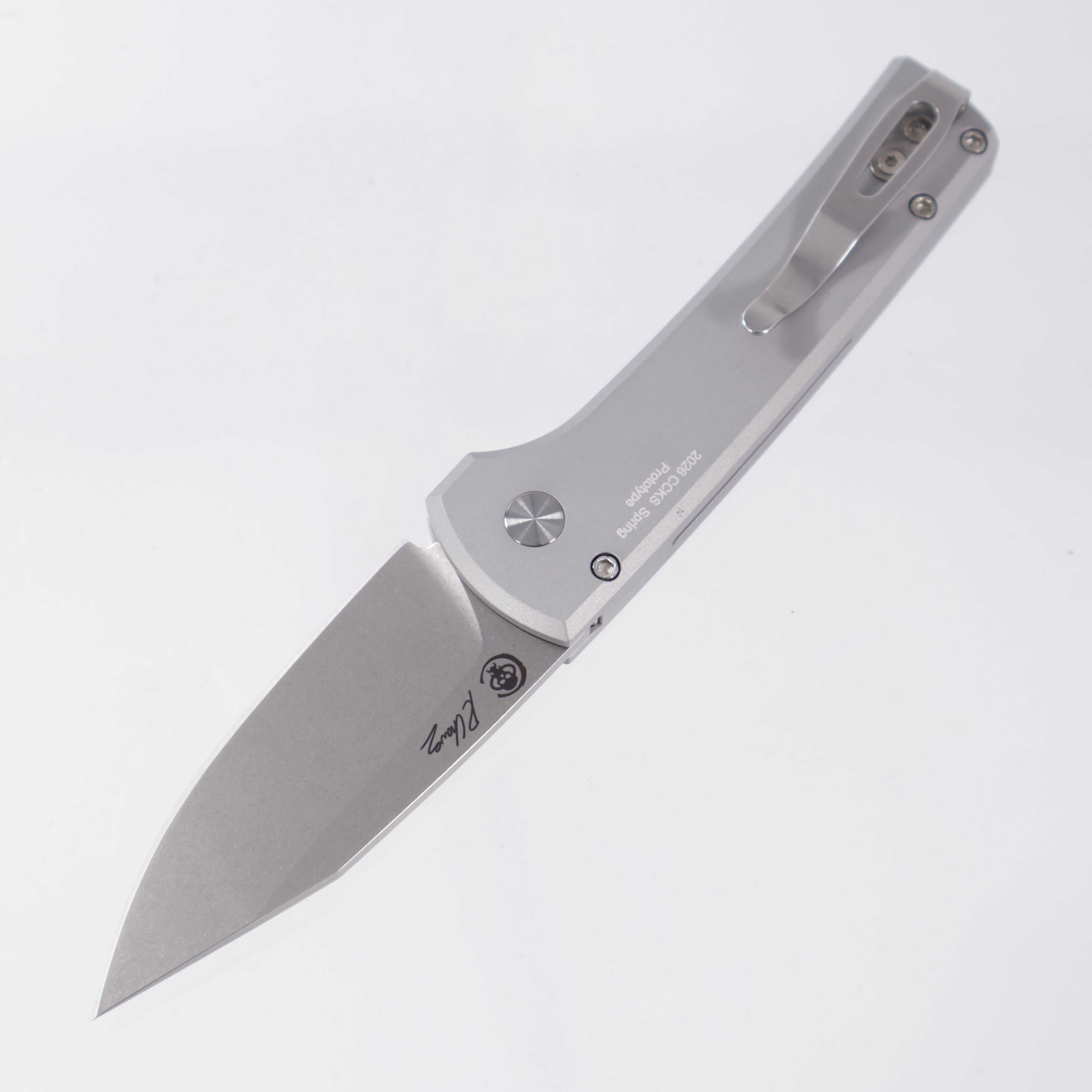 Pro-Tech Scapegoat Compact *PROTOTYPE* - Grey Aluminum w/ White Pearl button - Stonewash Proto-MagnaMax - CCKSS26.Scapegoat.1