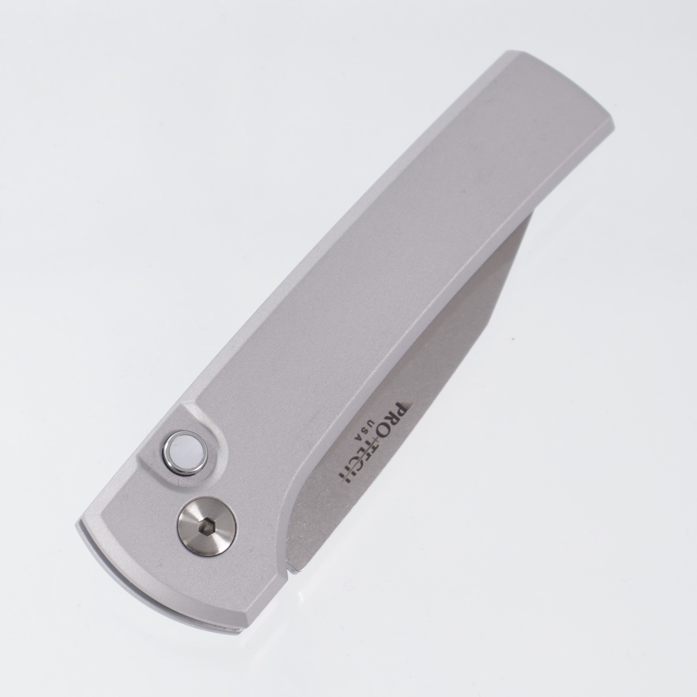 Pro-Tech Scapegoat Compact *PROTOTYPE* - Grey Aluminum w/ White Pearl button - Stonewash Proto-MagnaMax - CCKSS26.Scapegoat.1
