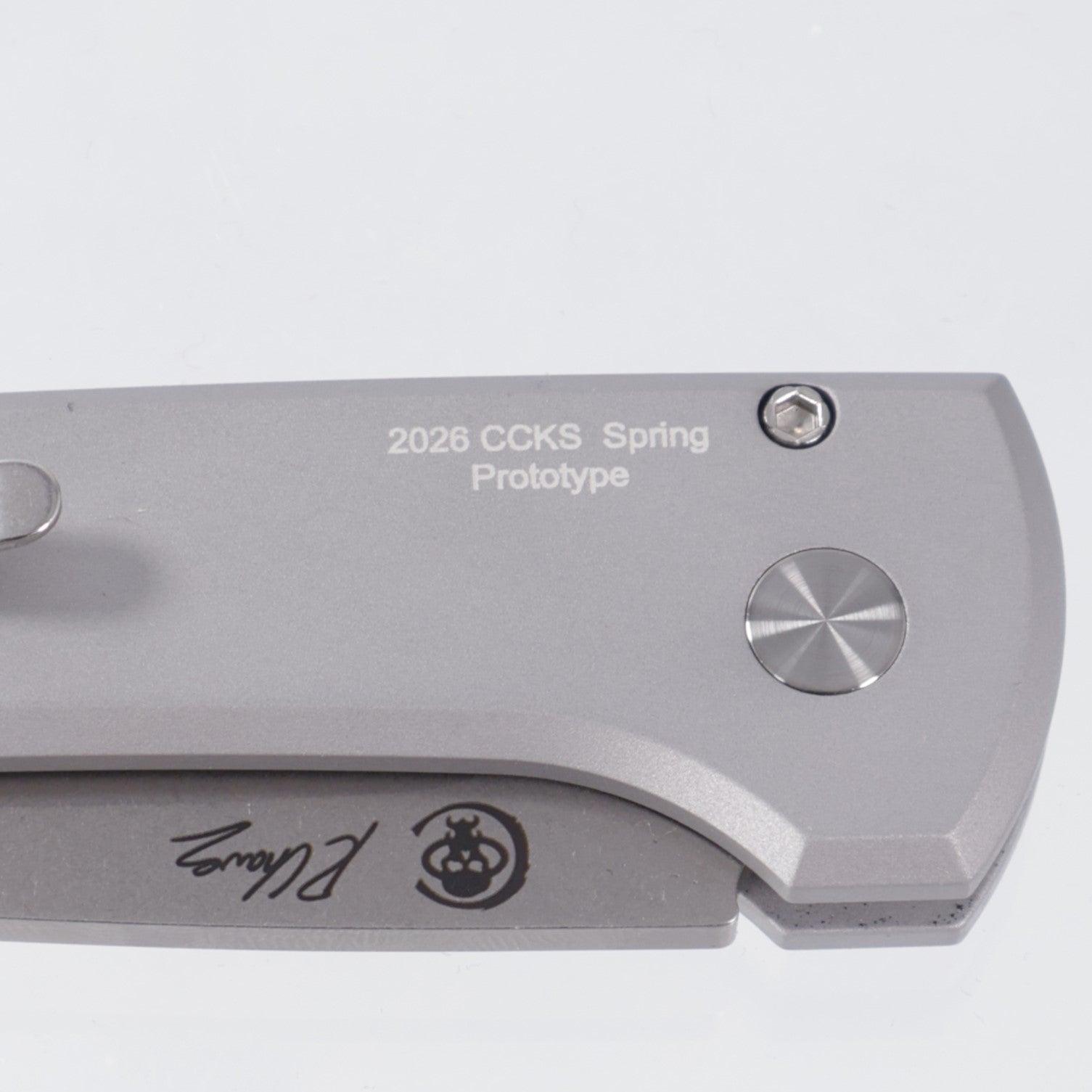 Pro-Tech Scapegoat Compact *PROTOTYPE* - Grey Aluminum w/ White Pearl button - Stonewash Proto-MagnaMax - CCKSS26.Scapegoat.1