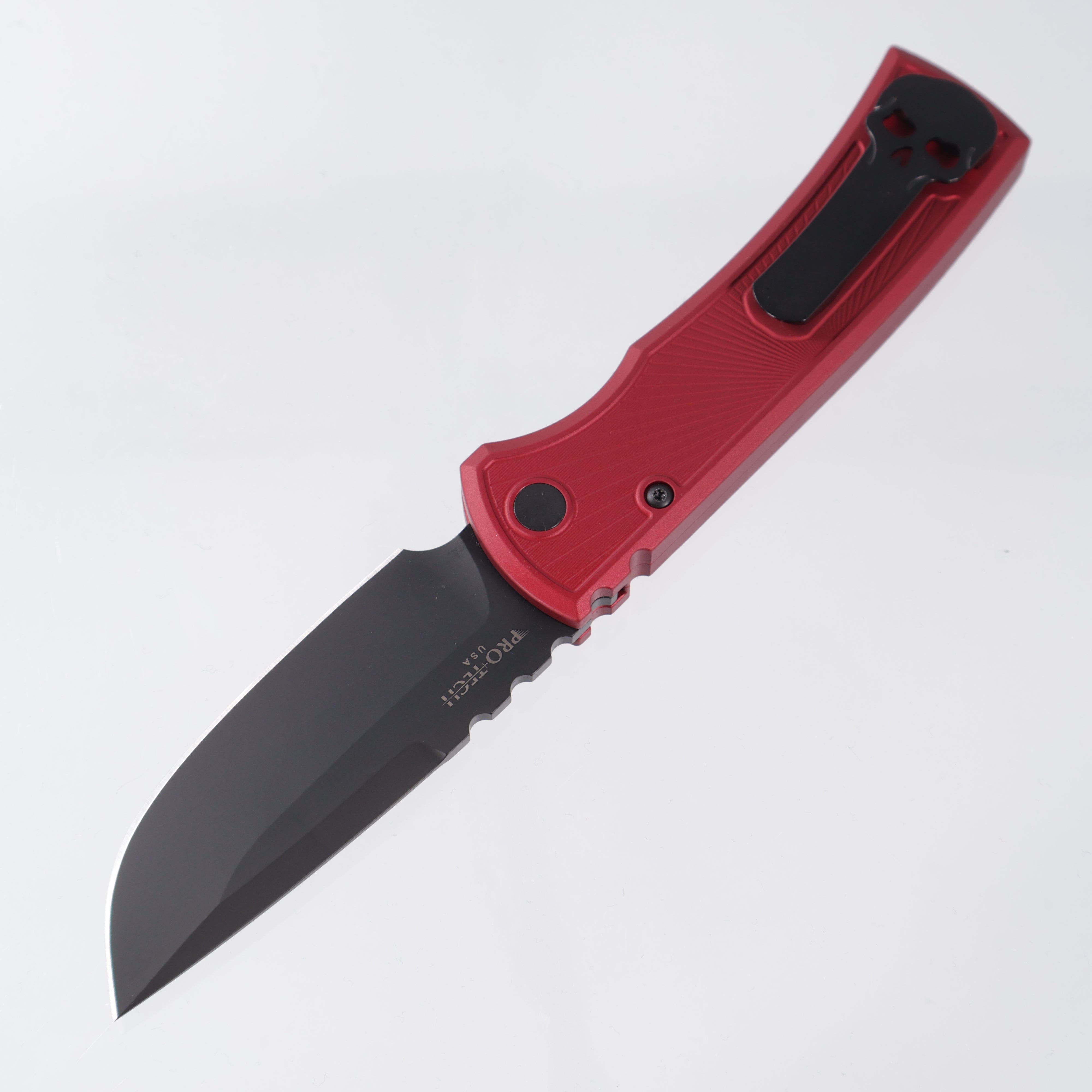 Chaves Redencion Auto Drop Point - Red Key Pattern Aluminum Handle w/ Black Lip Pearl button - DLC S35VN