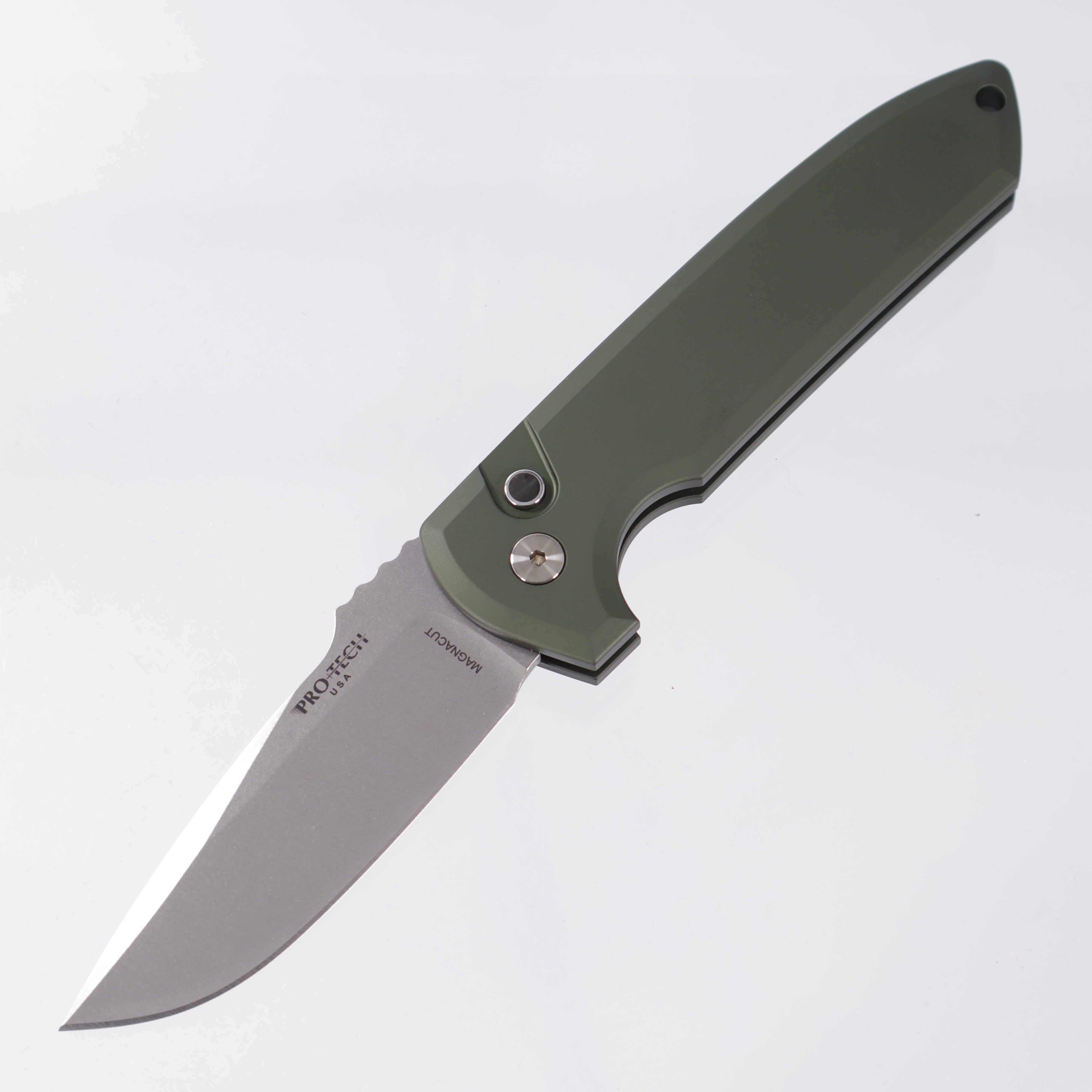 Pro-Tech Rockeye - Green Aluminum Handle w/ Black Lip Pearl button - Stonewash Magnacut - CCKSS26.Rockeye.1