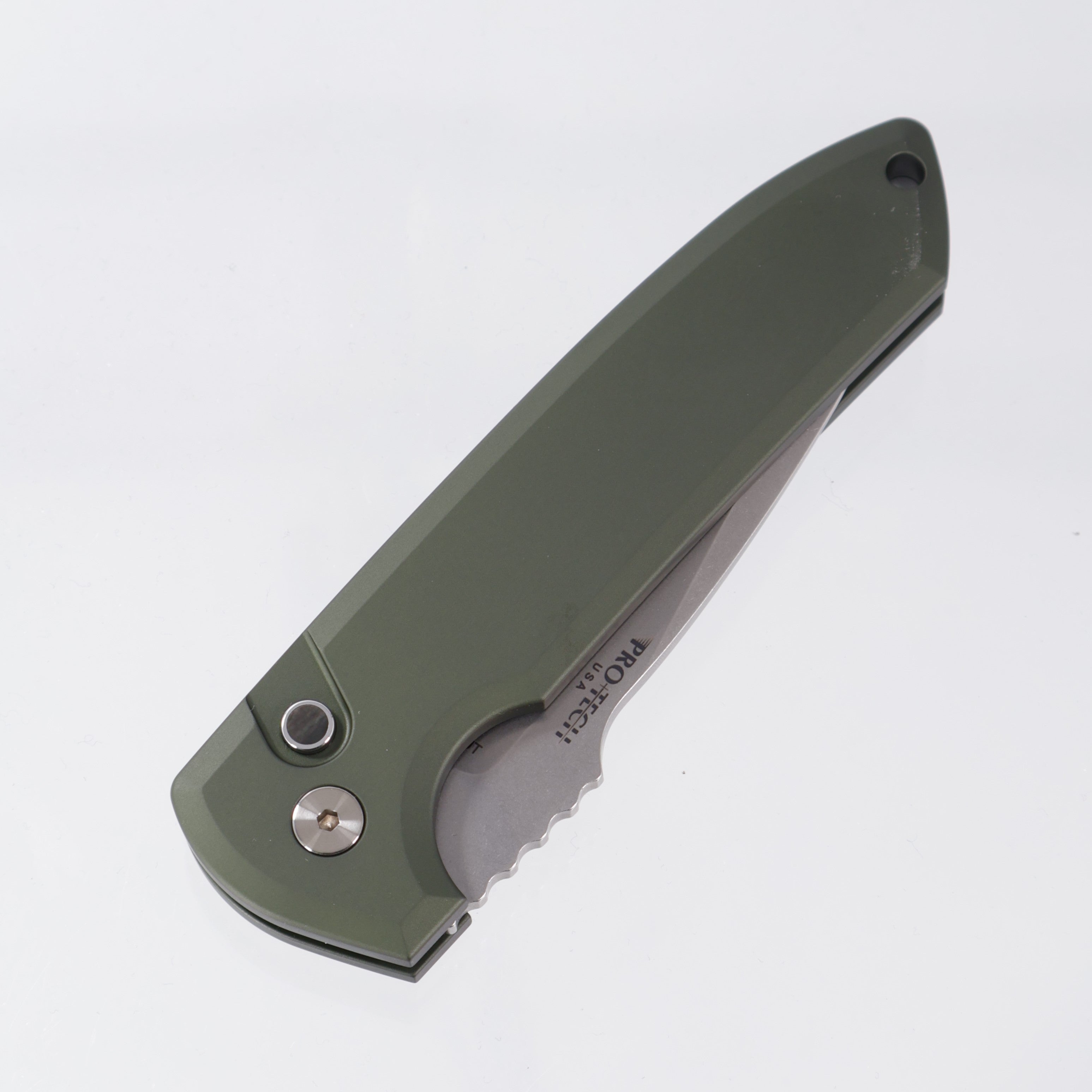 Pro-Tech Rockeye - Green Aluminum Handle w/ Black Lip Pearl button - Stonewash Magnacut - CCKSS26.Rockeye.1