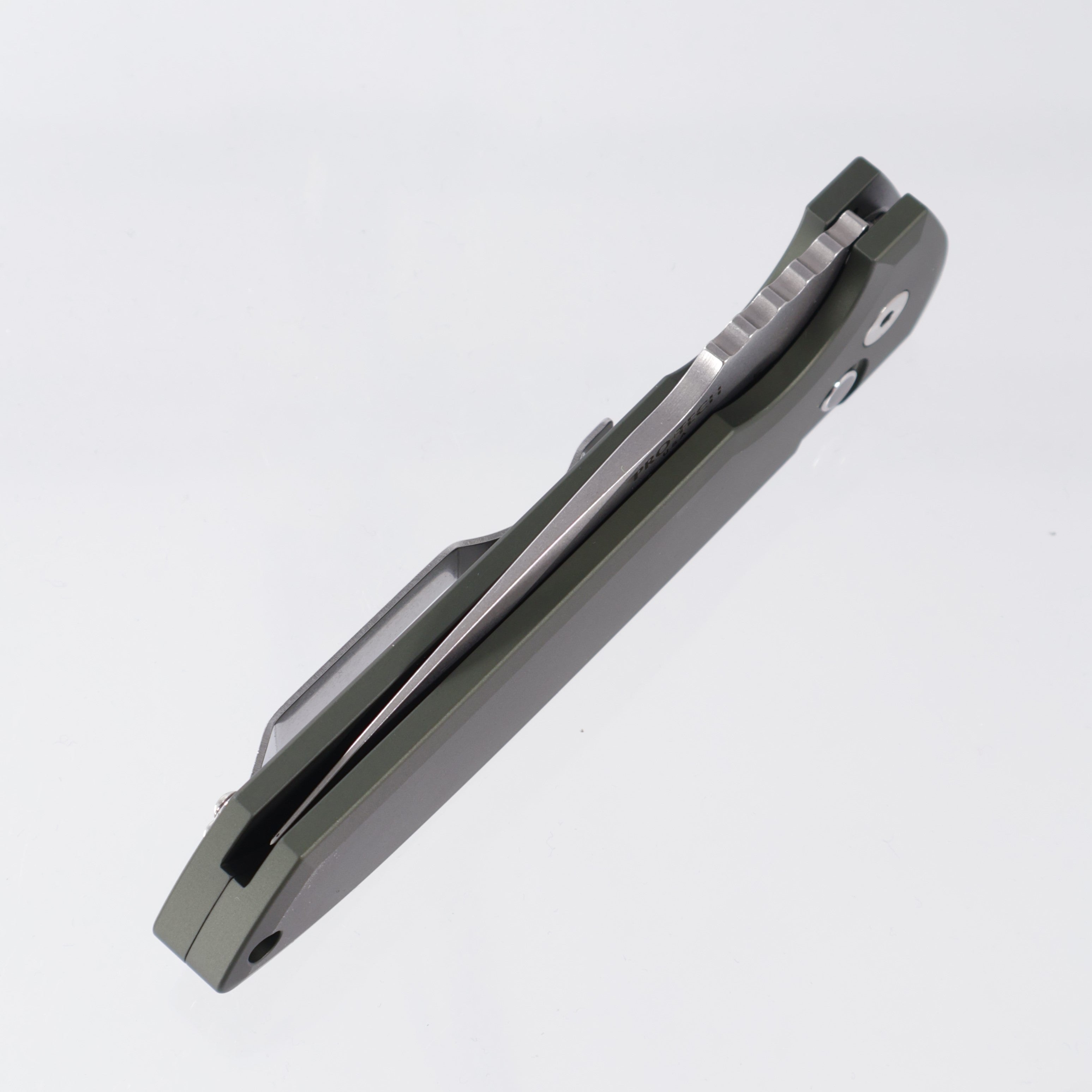 Pro-Tech Rockeye - Green Aluminum Handle w/ Black Lip Pearl button - Stonewash Magnacut - CCKSS26.Rockeye.1