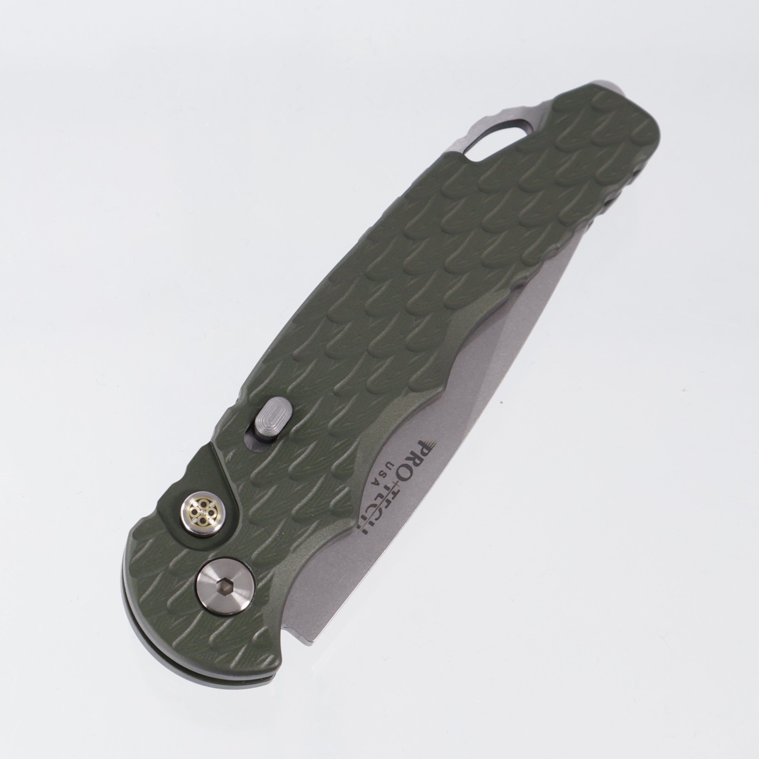 Pro-Tech TR-5 - OD Green Aluminum w/ Safety & Mosaic Pin Button - Stonewash S35VN - BST26.TR5.1
