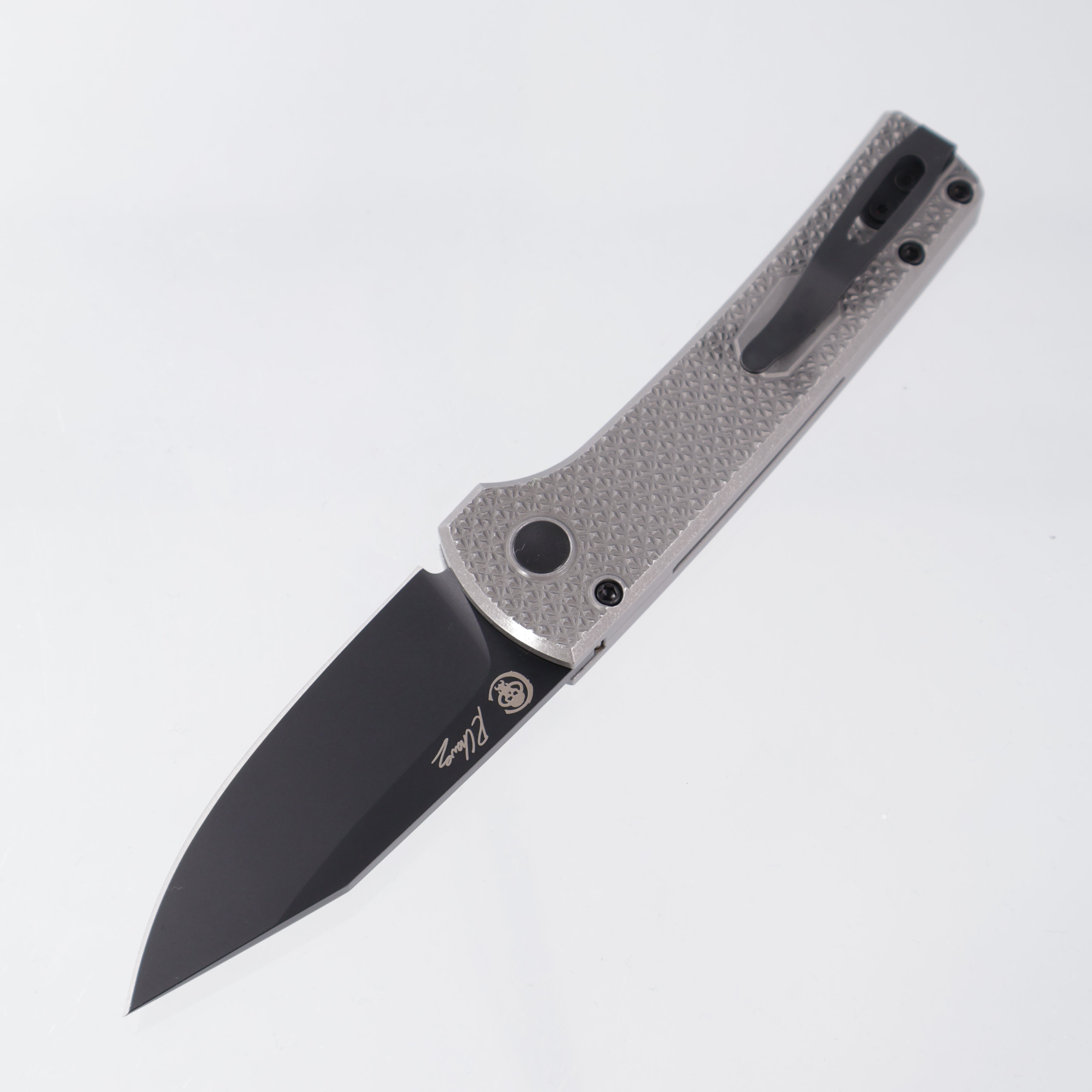 Pro-Tech Scapegoat Compact Custom - Stonewash 17-4 Carbide Texture Stainless Steel w/ Black Lip Pearl Button - DLC Proto-MagnaMax - 2026 Scapegoat Compact Custom 002