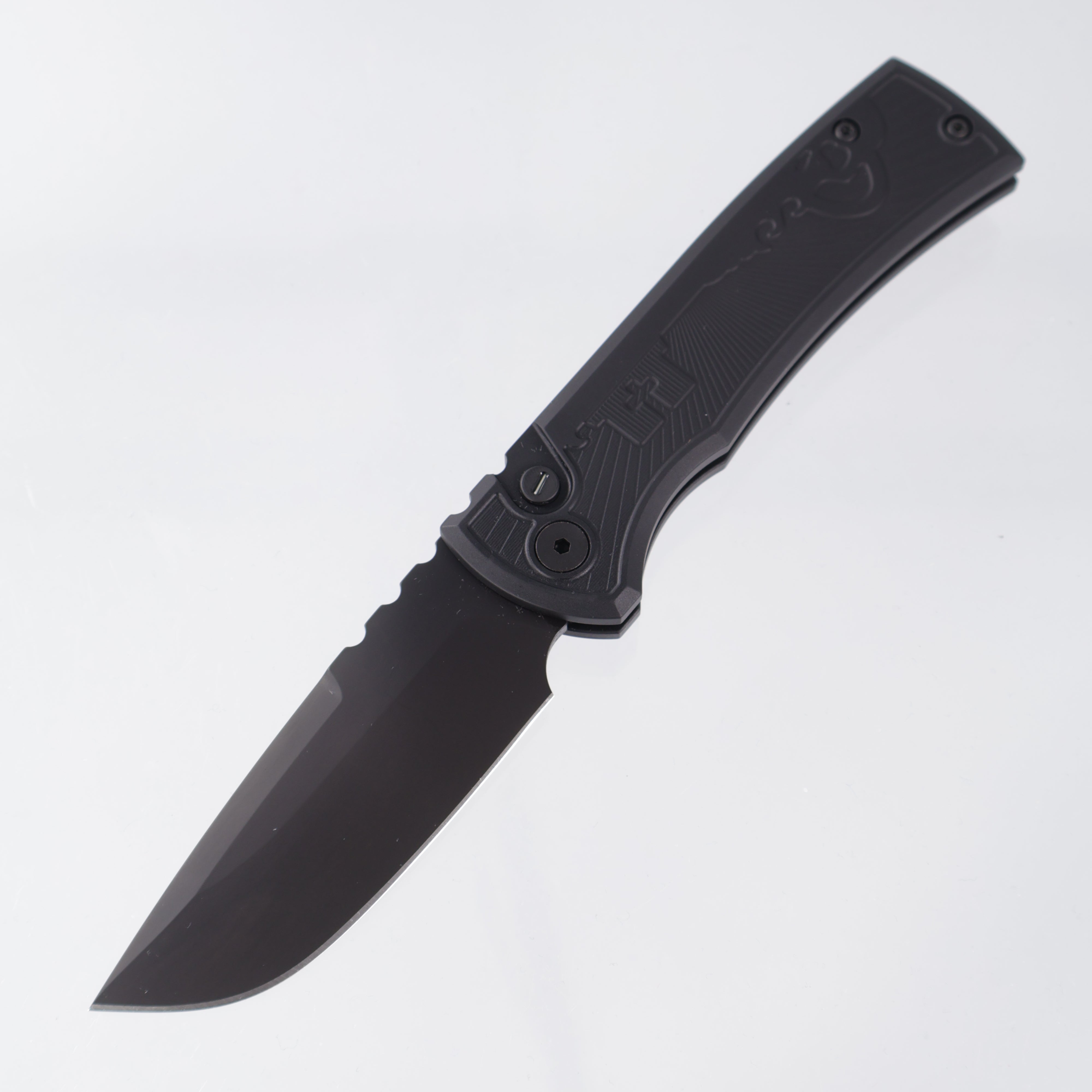 Pro-Tech Redencion Auto Drop Point Operator - Black Key Pattern Aluminum w/ Tritium Button Inlay - Sterile DLC S35VN - RCR2106-KEY OP