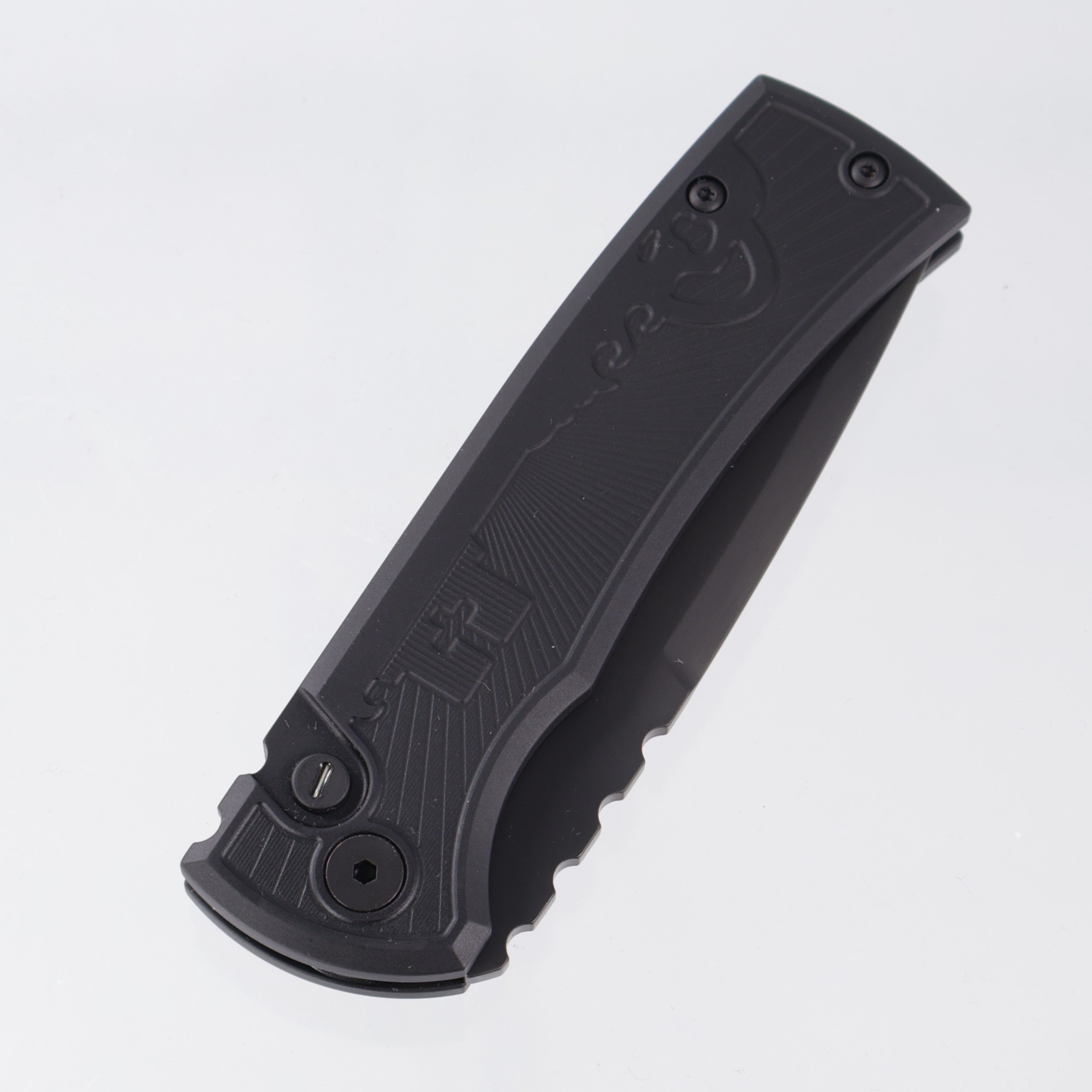 Pro-Tech Redencion Auto Drop Point Operator - Black Key Pattern Aluminum w/ Tritium Button Inlay - Sterile DLC S35VN - RCR2106-KEY OP