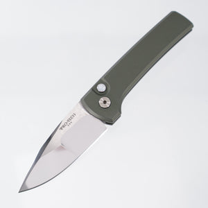 Pro-Tech Scapegoat Compact Custom - OD Green Aluminum w/ Black Lip Pearl Button - Mike Irie Compound Grind Mirror Polish 154CM - 2026 Scapegoat Compact Custom 003