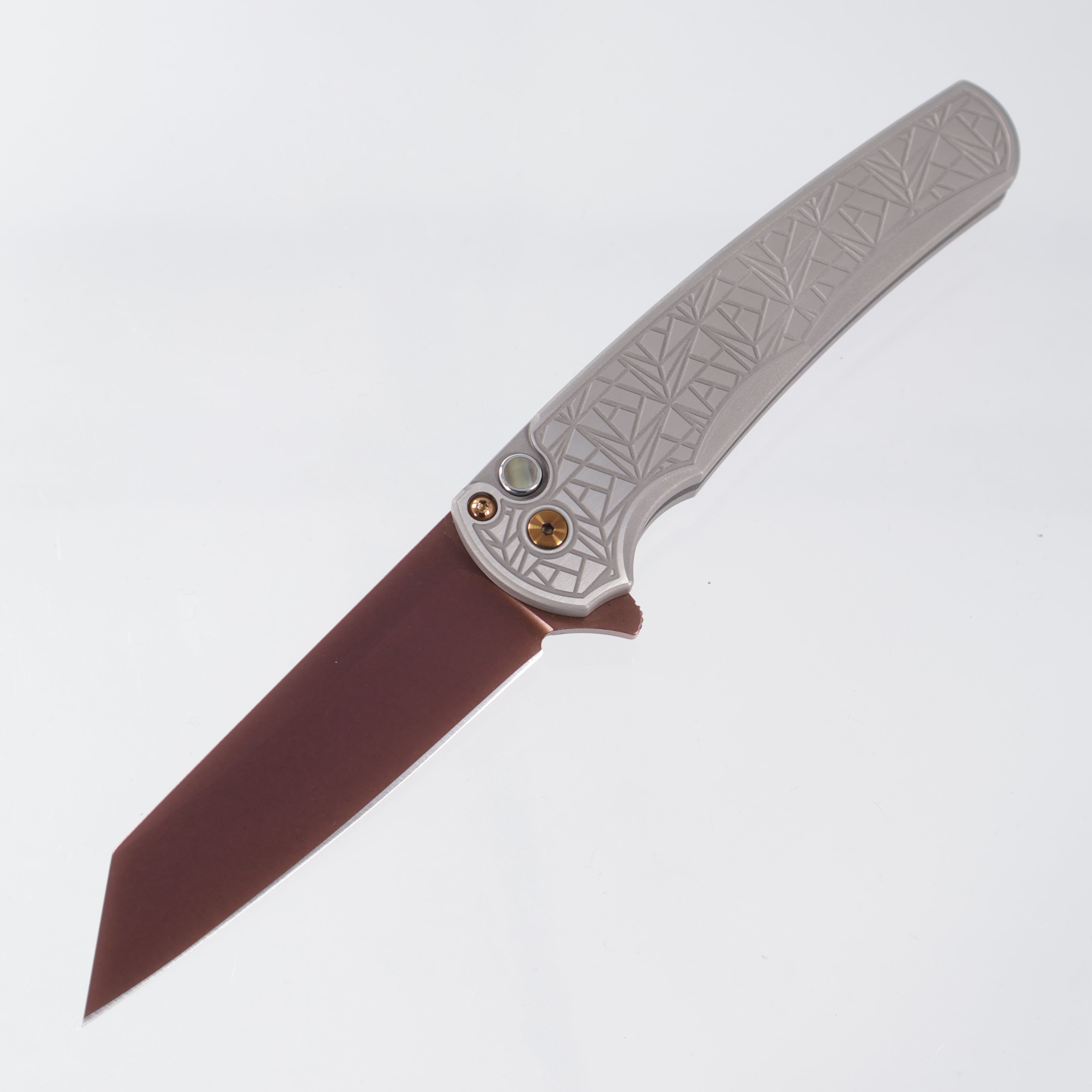 Pro-Tech Malibu Custom - Copper Rose PVD Magnacut & Matching Hardware - Nexus Pattern Two-Tone Steel Handle w/ Black Lip Pearl Button - 2026 Malibu Custom 003