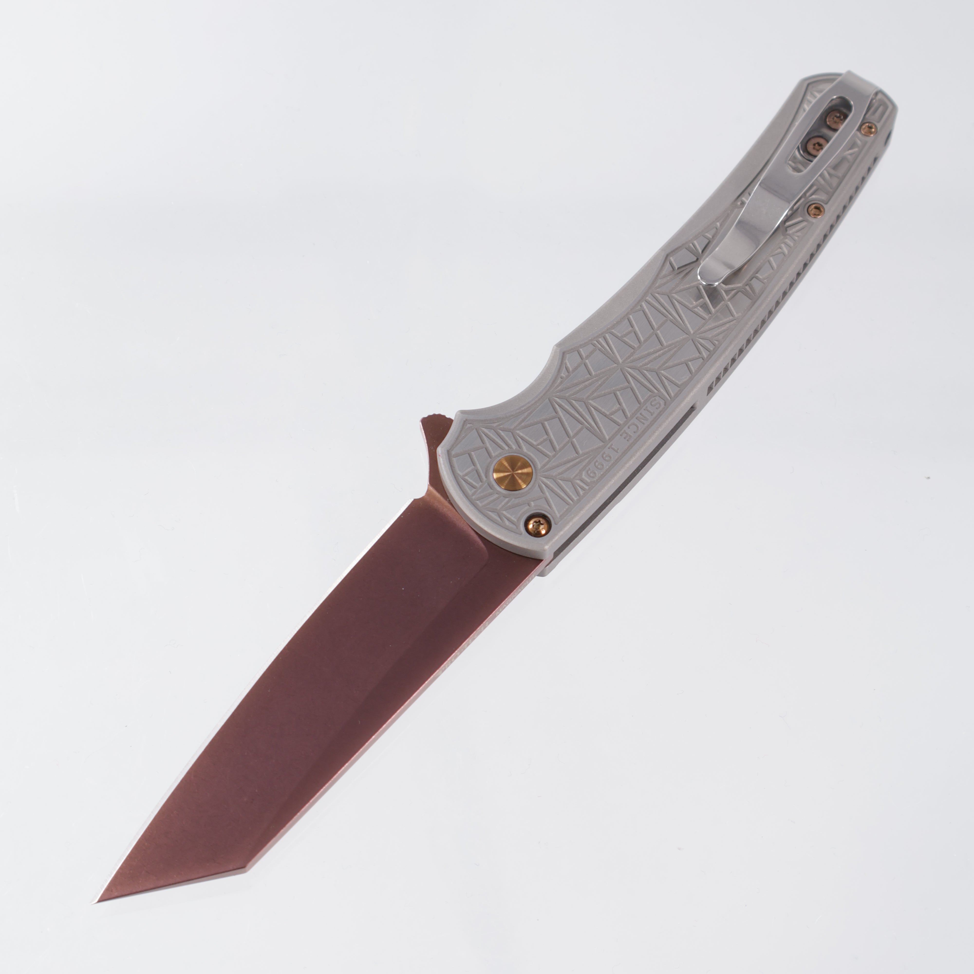 Pro-Tech Malibu Custom - Copper Rose PVD Magnacut & Matching Hardware - Nexus Pattern Two-Tone Steel Handle w/ Black Lip Pearl Button - 2026 Malibu Custom 003