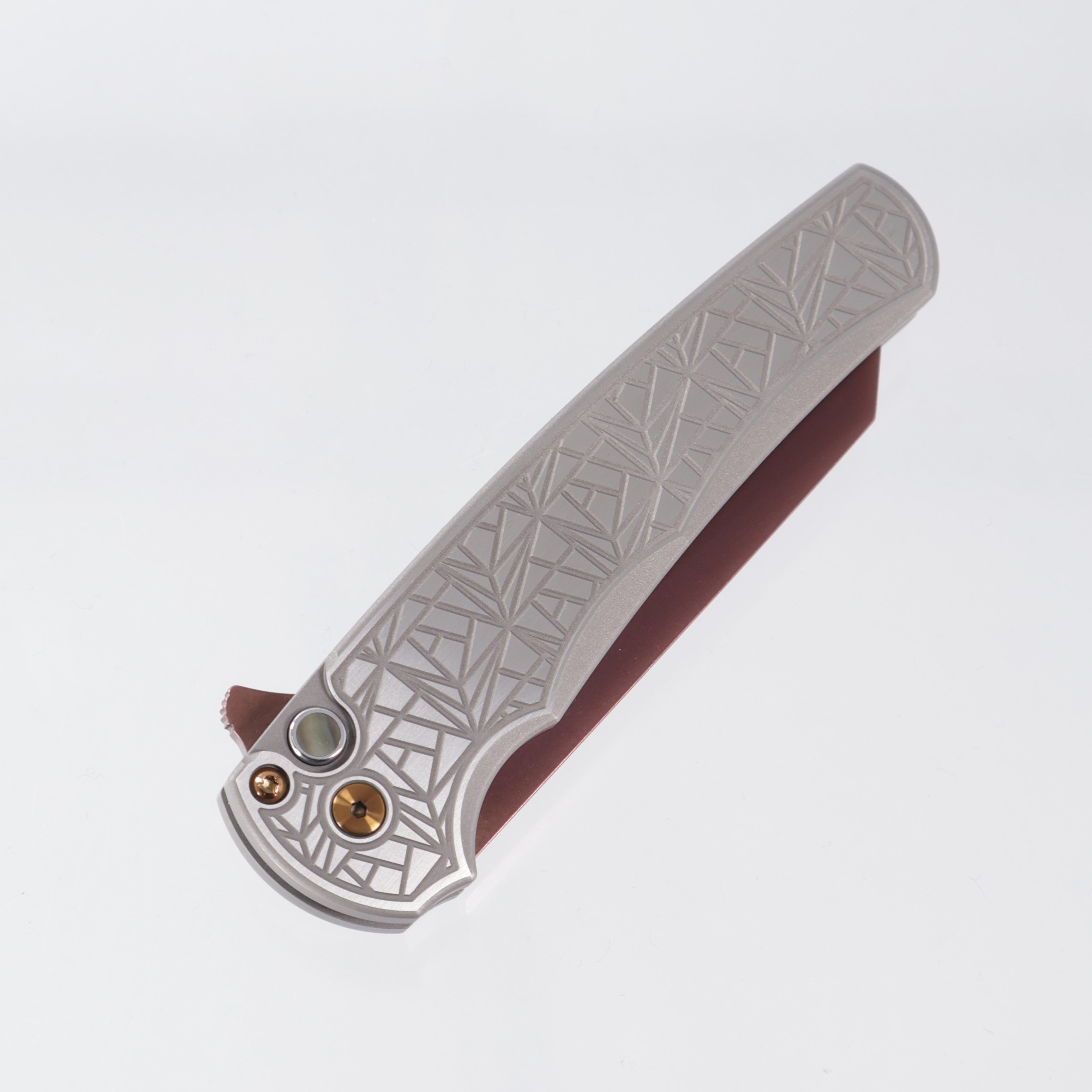 Pro-Tech Malibu Custom - Copper Rose PVD Magnacut & Matching Hardware - Nexus Pattern Two-Tone Steel Handle w/ Black Lip Pearl Button - 2026 Malibu Custom 003