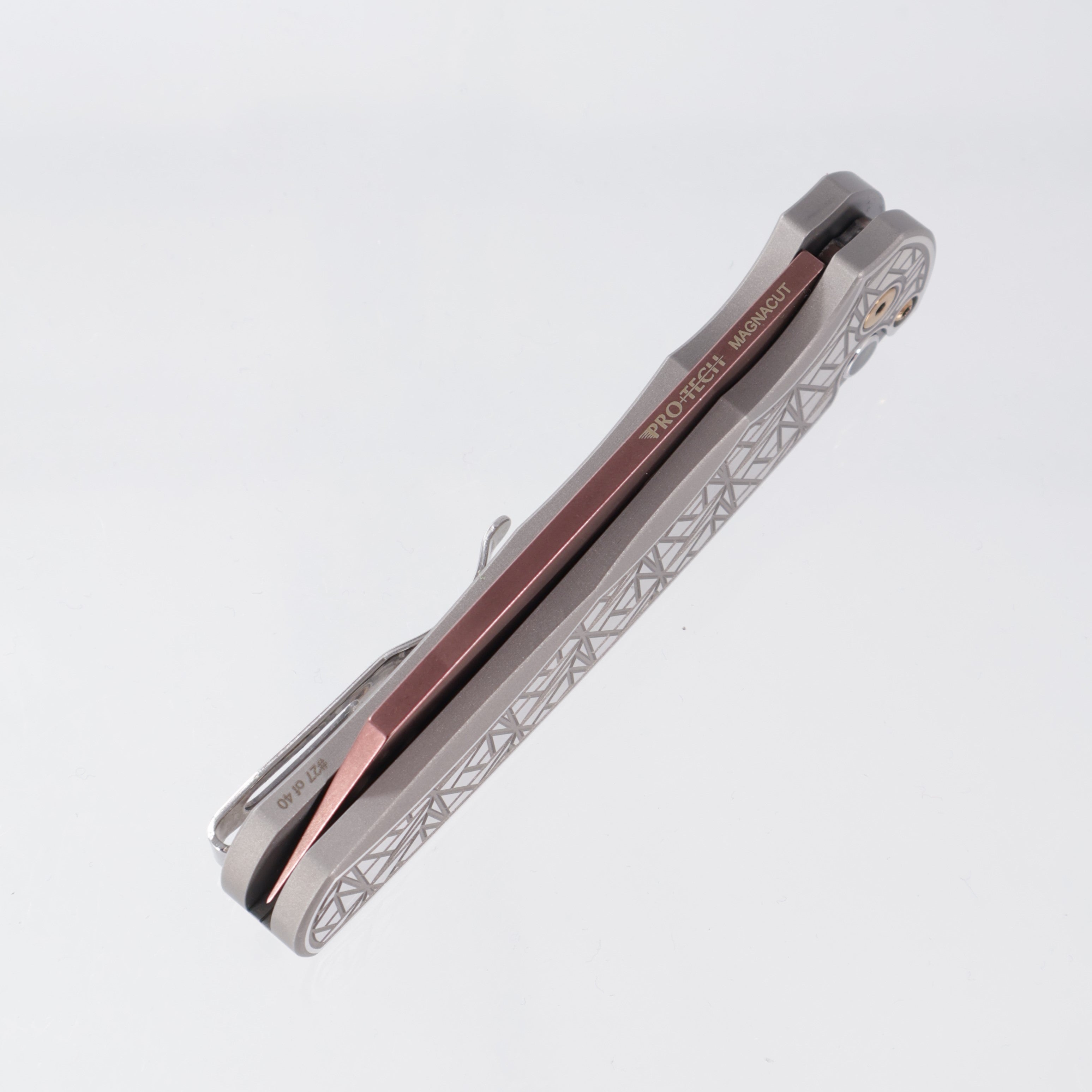 Pro-Tech Malibu Custom - Copper Rose PVD Magnacut & Matching Hardware - Nexus Pattern Two-Tone Steel Handle w/ Black Lip Pearl Button - 2026 Malibu Custom 003
