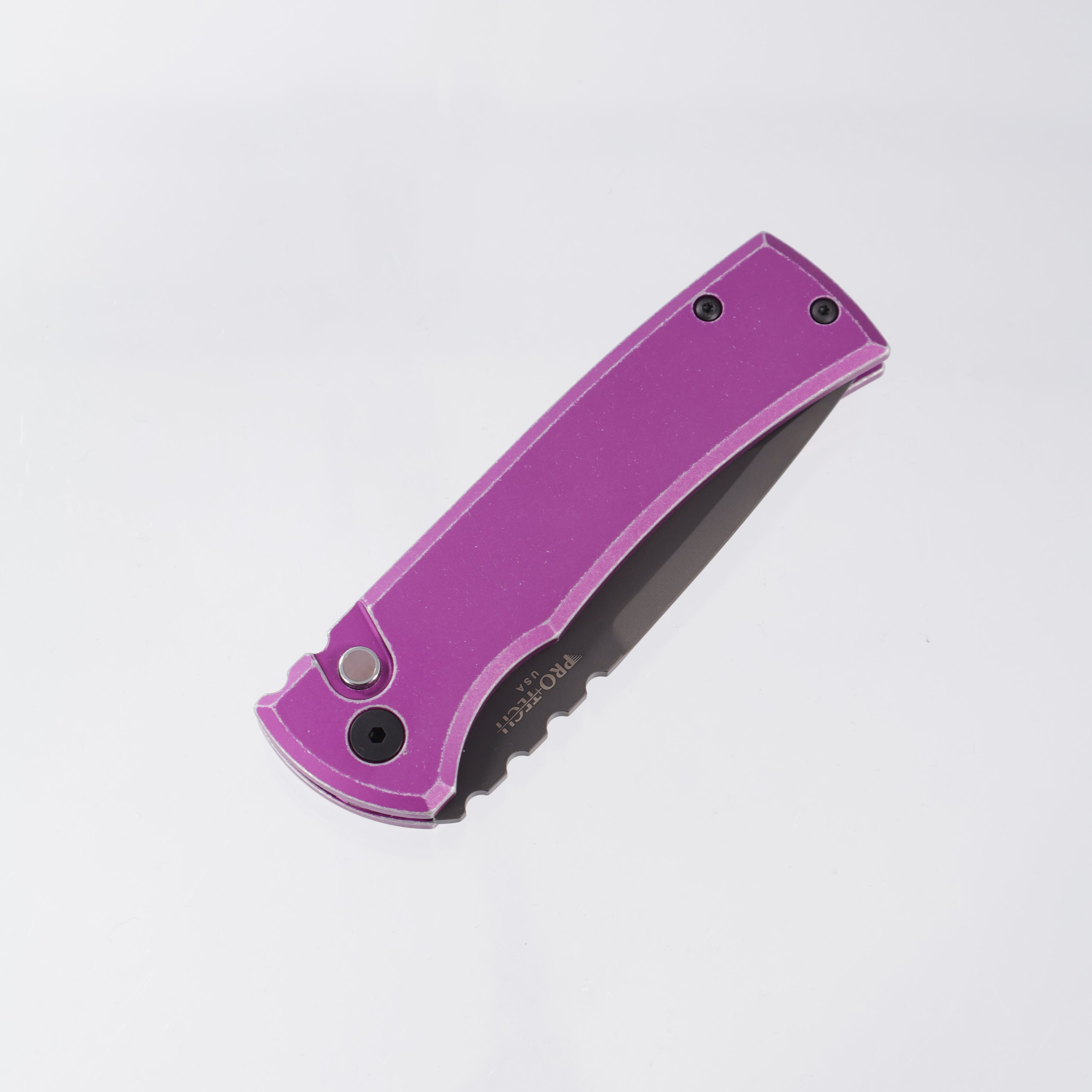 Pro-Tech Redencion Auto Tanto - Battleworn Purple Aluminum w/ Black Lip Pearl Button - DLC S35VN - RCR1103-LTD BW Purple