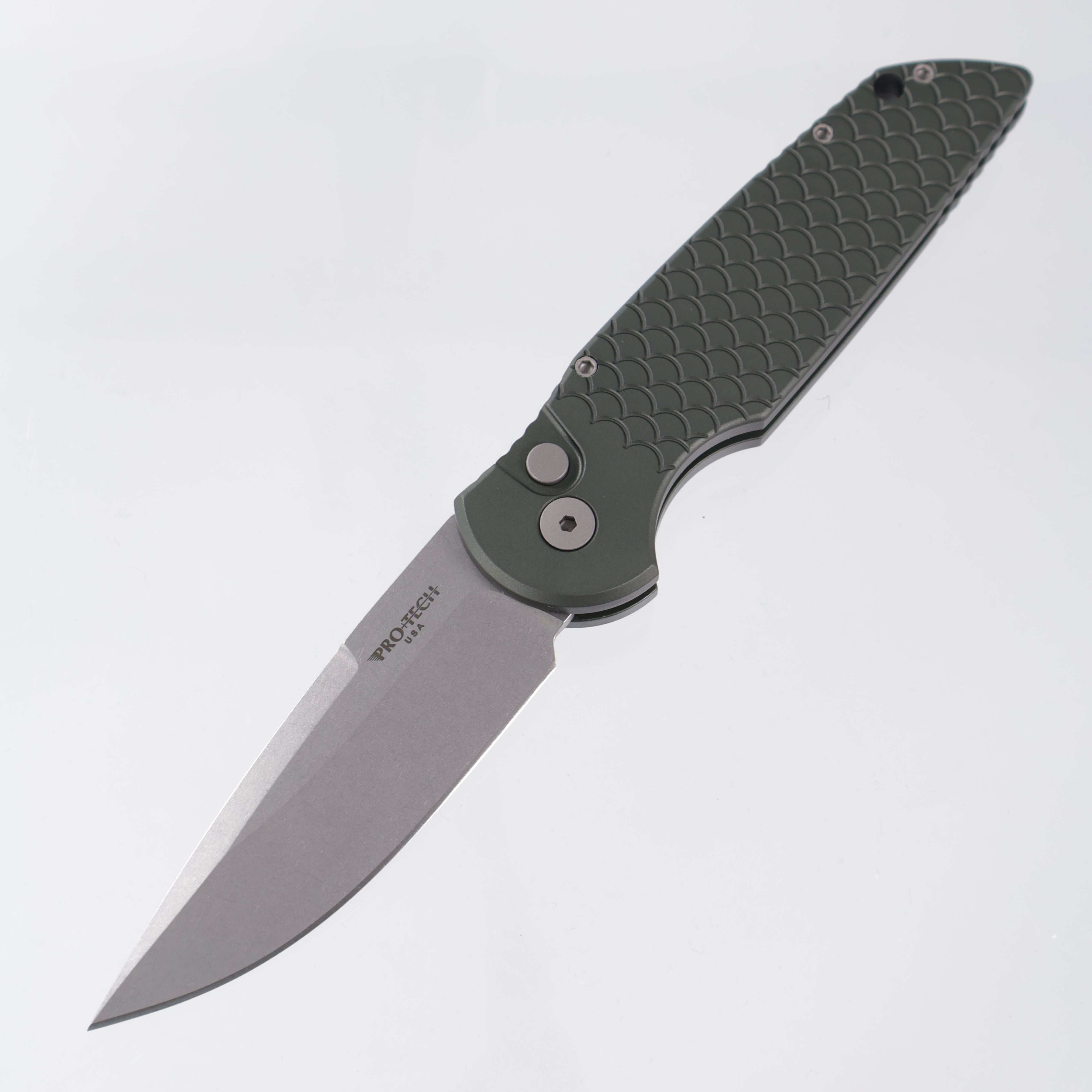 Pro-Tech TR-3 X1 Auto - Green Aluminum w/ Fishscale Texture - Stonewash 154CM