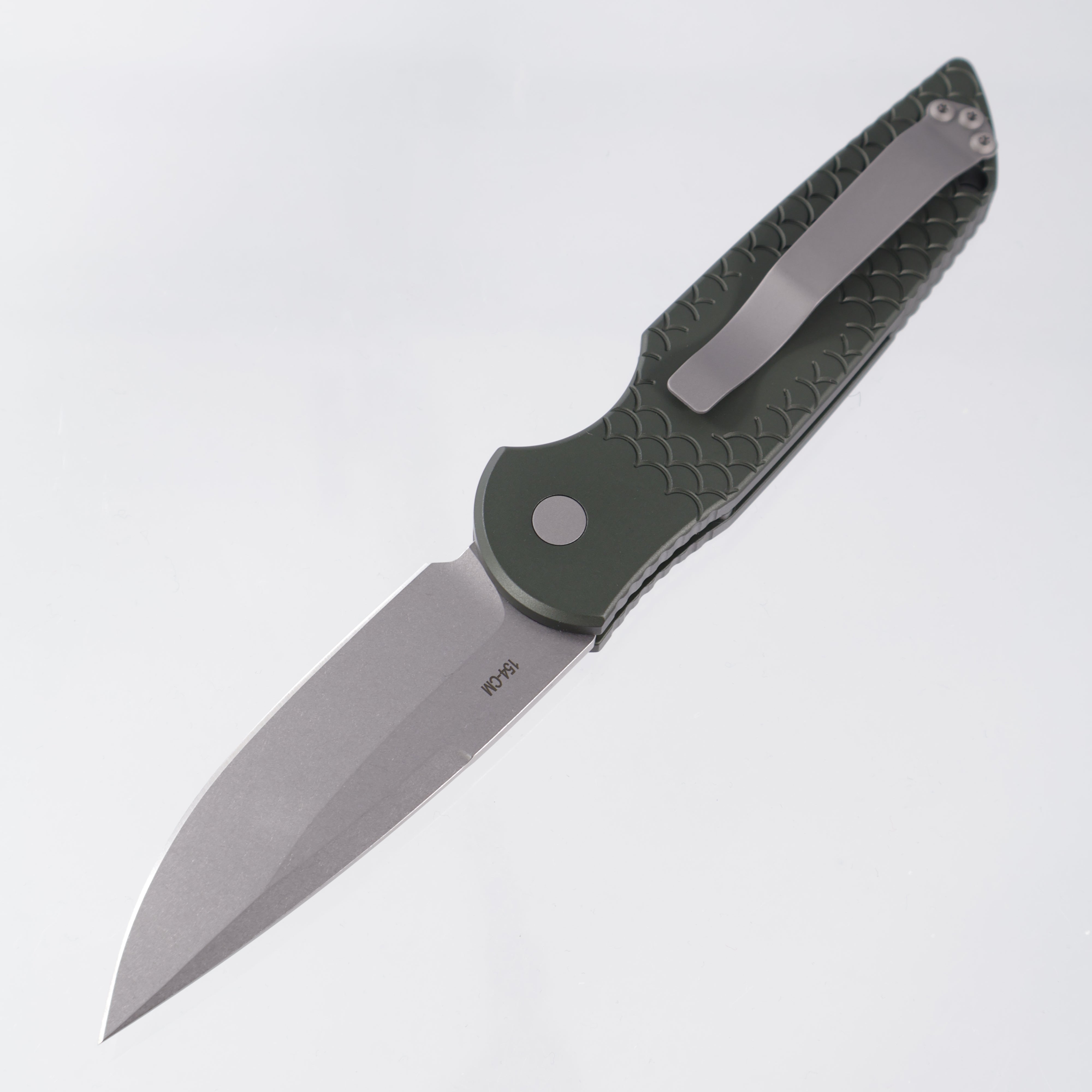 Pro-Tech TR-3 X1 Auto - Green Aluminum w/ Fishscale Texture - Stonewash 154CM