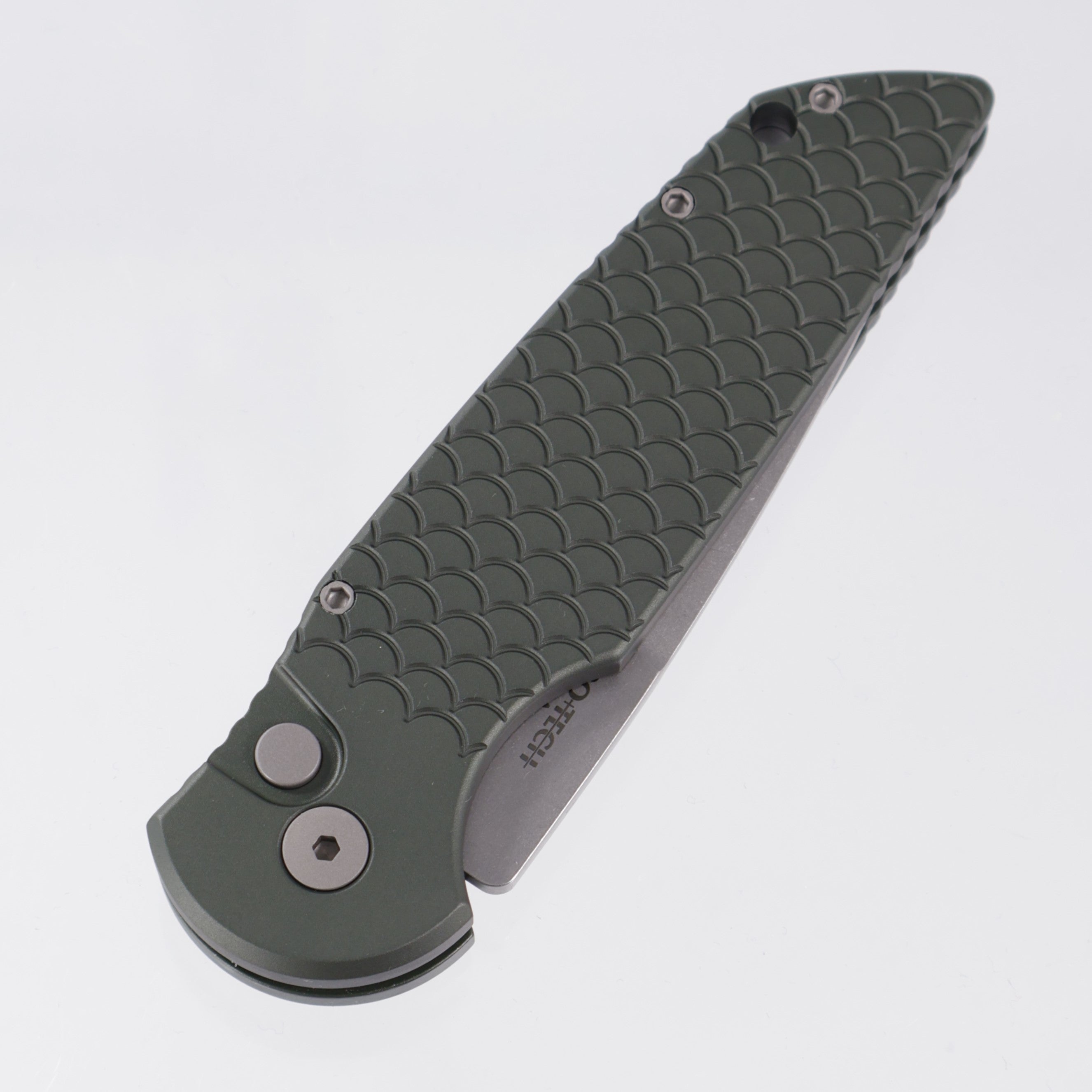 Pro-Tech TR-3 X1 Auto - Green Aluminum w/ Fishscale Texture - Stonewash 154CM