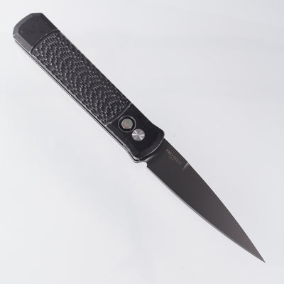 Pro-Tech Godfather *LEFT HANDED* - Battleworn Jigged Black Aluminum w/ Black Lip Pearl Button - DLC 154CM - 926-LHBW LTD