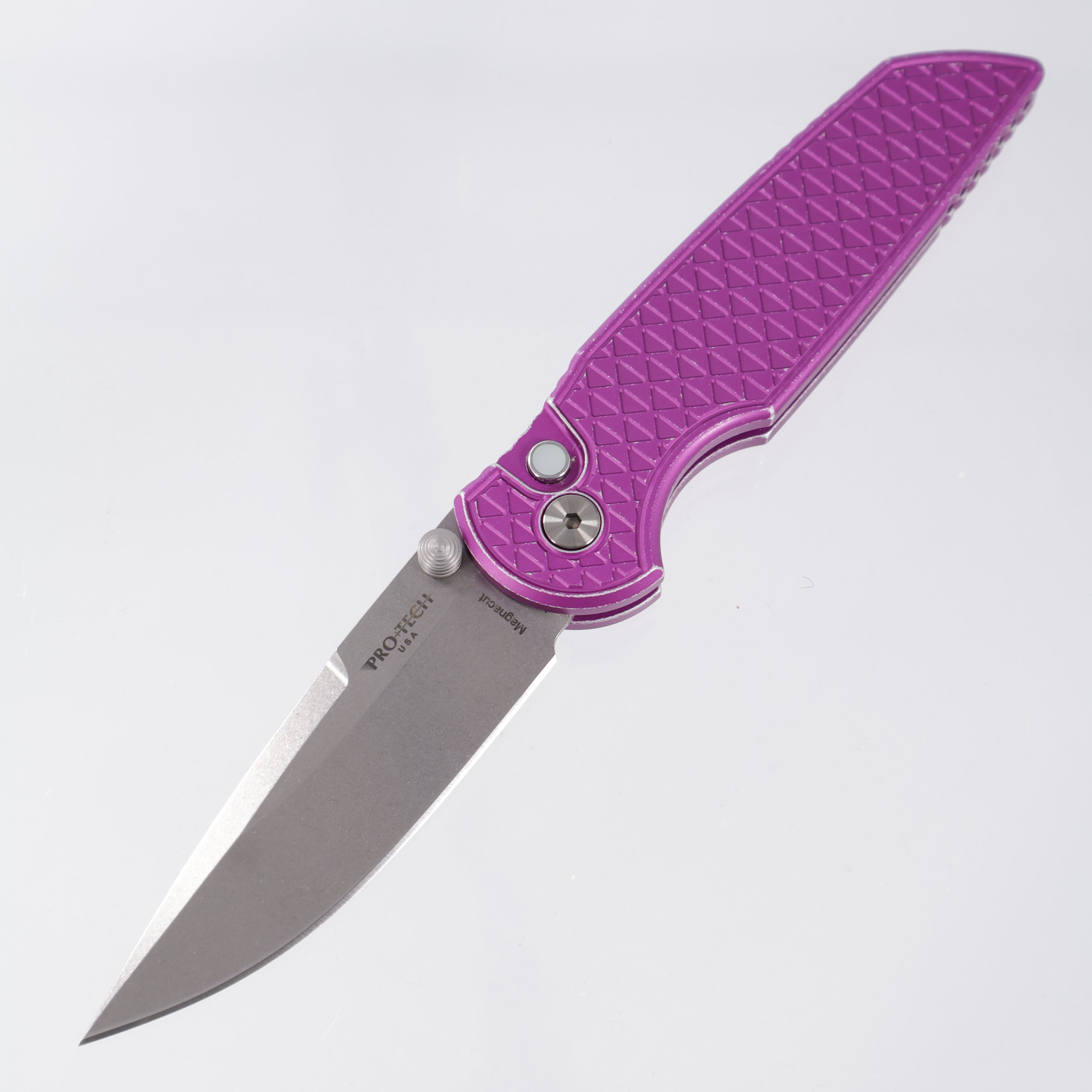 Pro-Tech Integrity TR-3 - Purple Battleworn Relic Texture Aluminum w/ Mother Of Pearl Button - Stonewash Magnacut - INT1105-MOP BW RELIC Purple