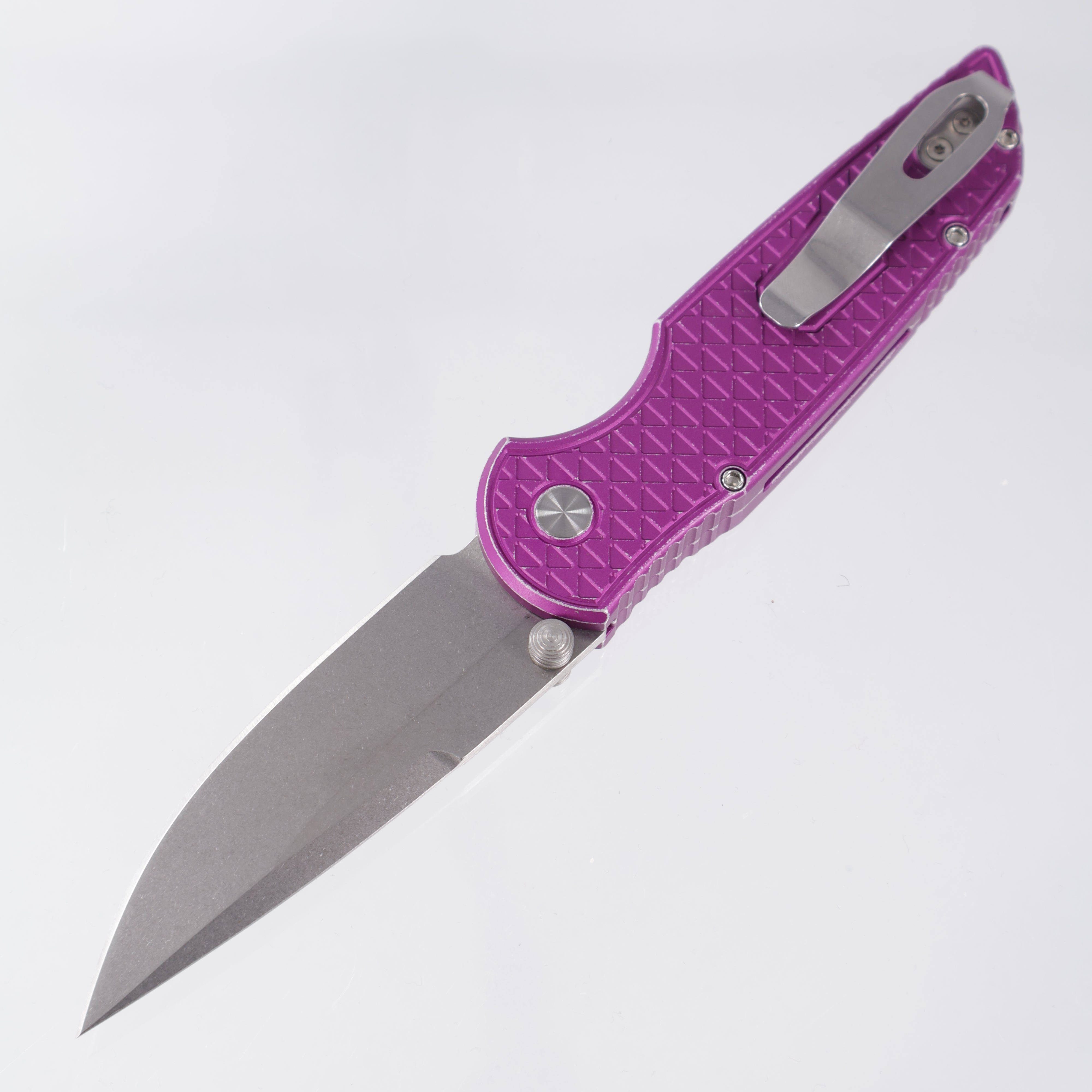Pro-Tech Integrity TR-3 - Purple Battleworn Relic Texture Aluminum w/ Mother Of Pearl Button - Stonewash Magnacut - INT1105-MOP BW RELIC Purple