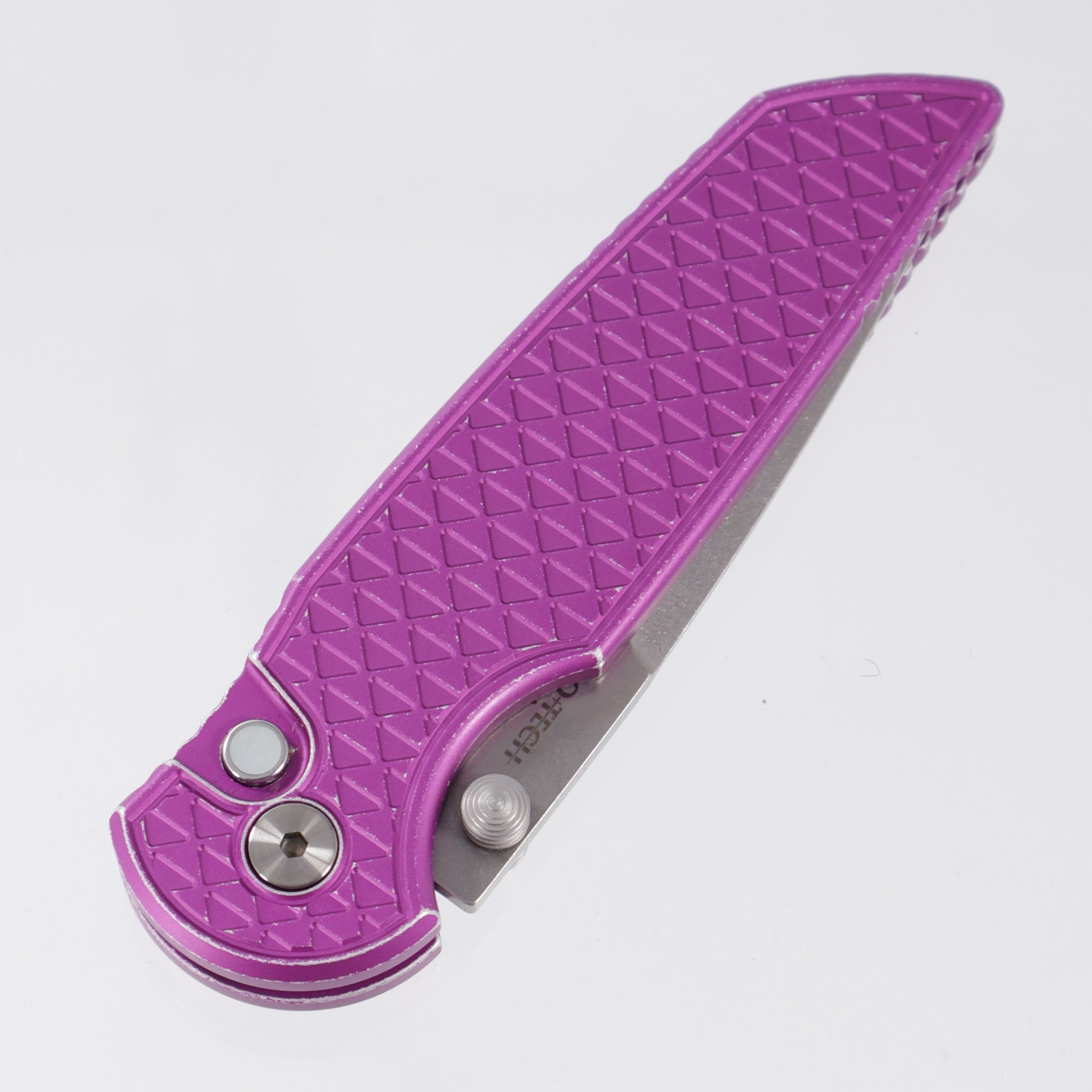 Pro-Tech Integrity TR-3 - Purple Battleworn Relic Texture Aluminum w/ Mother Of Pearl Button - Stonewash Magnacut - INT1105-MOP BW RELIC Purple
