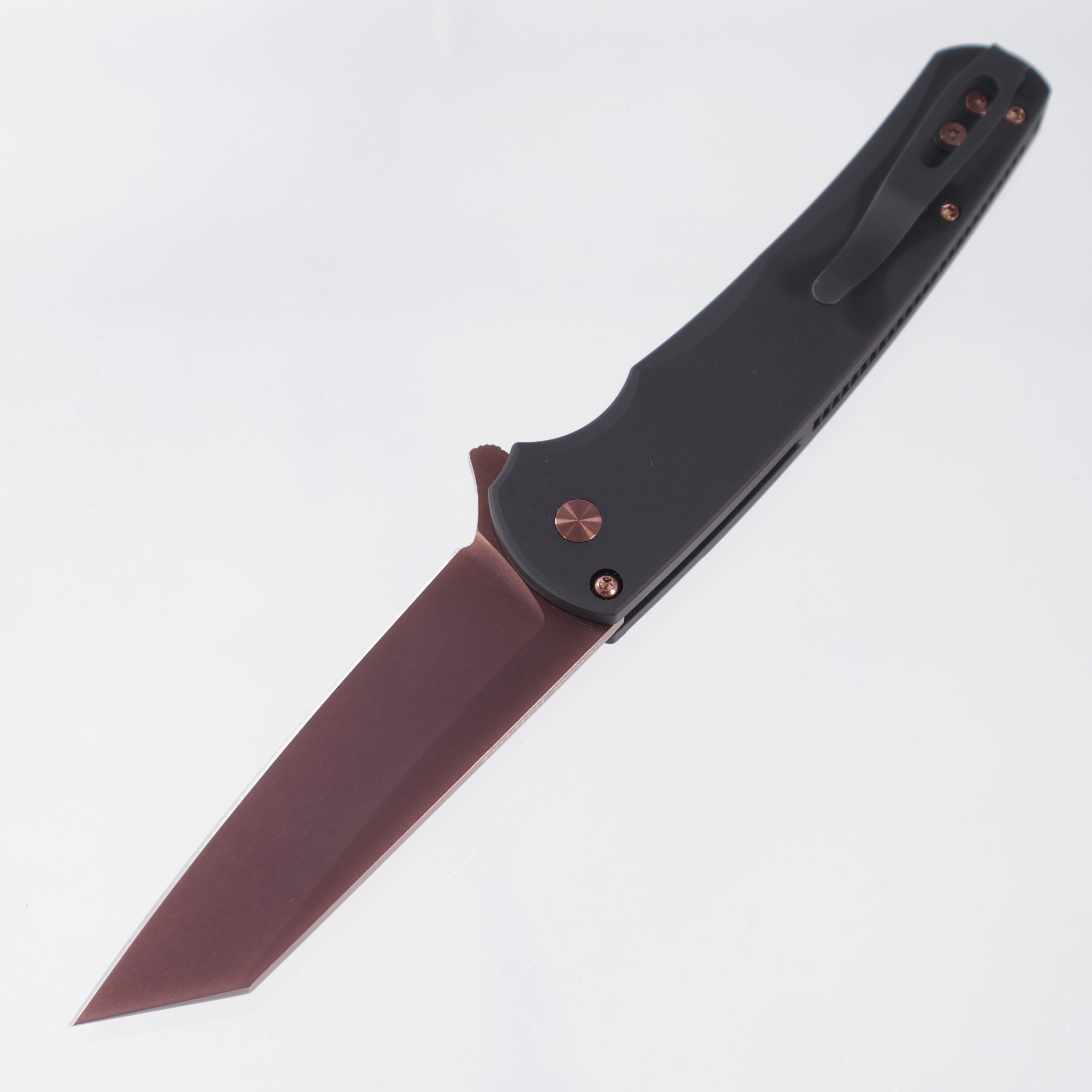 Pro-Tech Malibu Reverse Tanto - Black Aluminum w/ Black Lip Pearl Button - Copper Rose PVD Magnacut - BSA26.Malibu.1