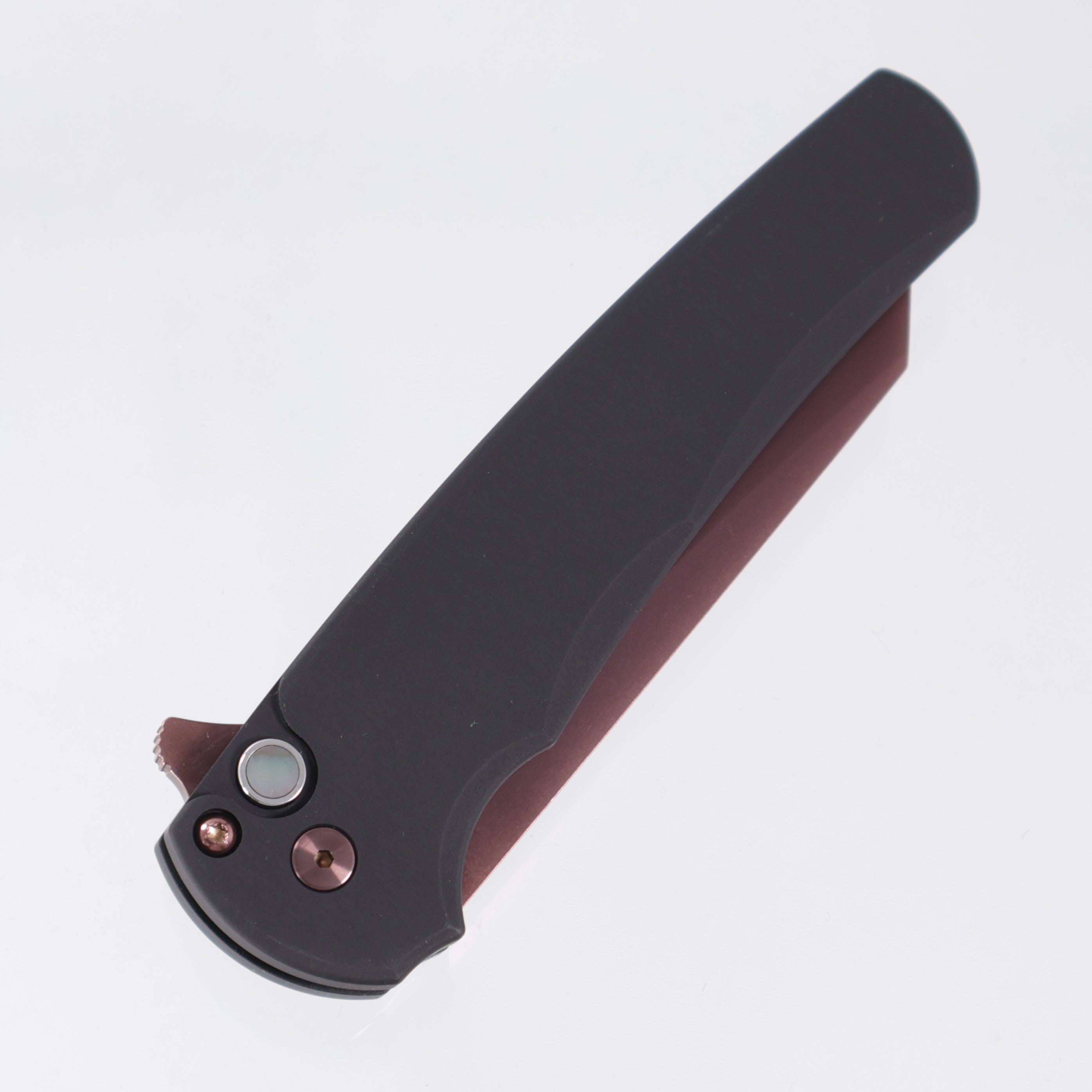 Pro-Tech Malibu Reverse Tanto - Black Aluminum w/ Black Lip Pearl Button - Copper Rose PVD Magnacut - BSA26.Malibu.1