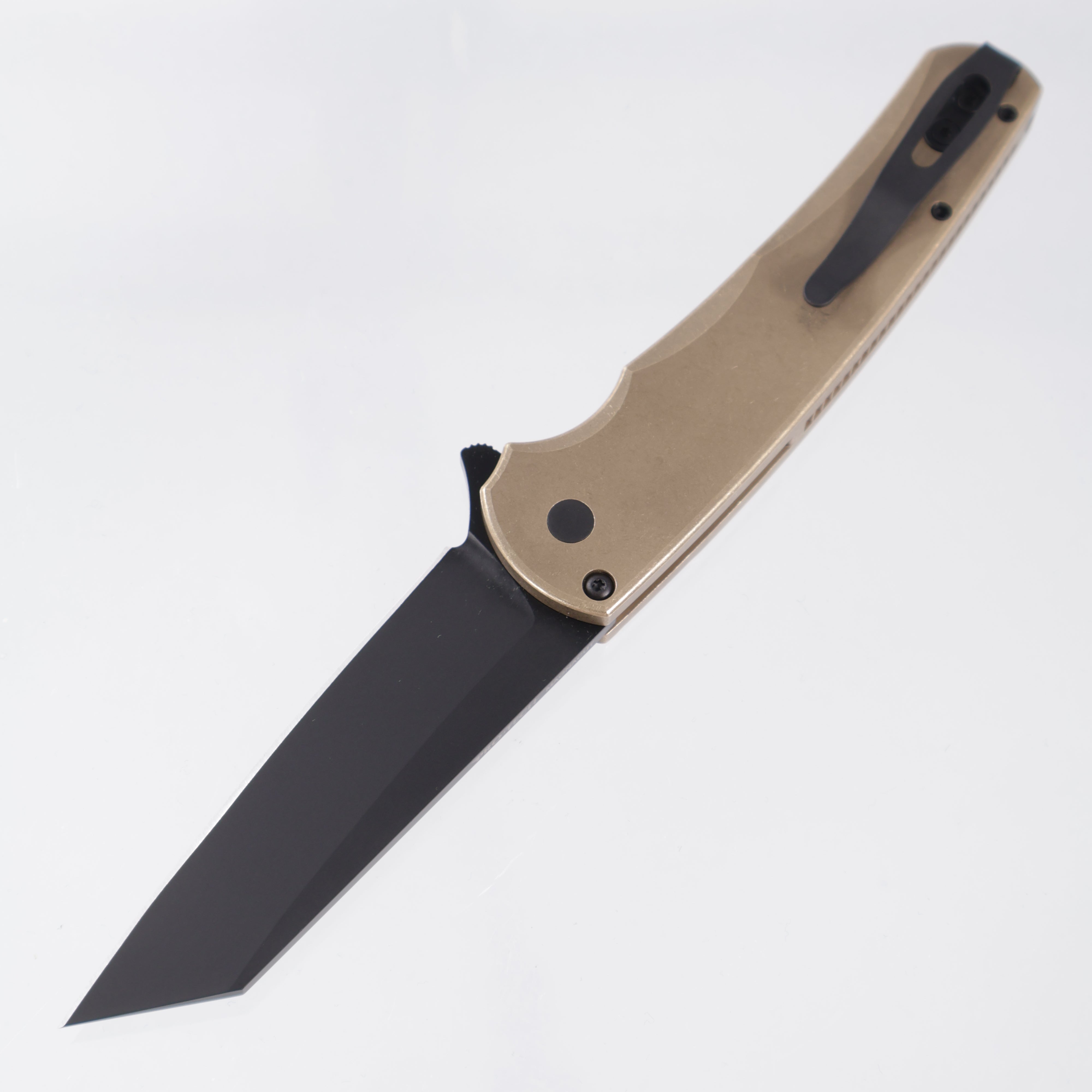 Pro-Tech Malibu Reverse Tanto - AlBronze w/ Black Lip Pearl Button - DLC Magnacut