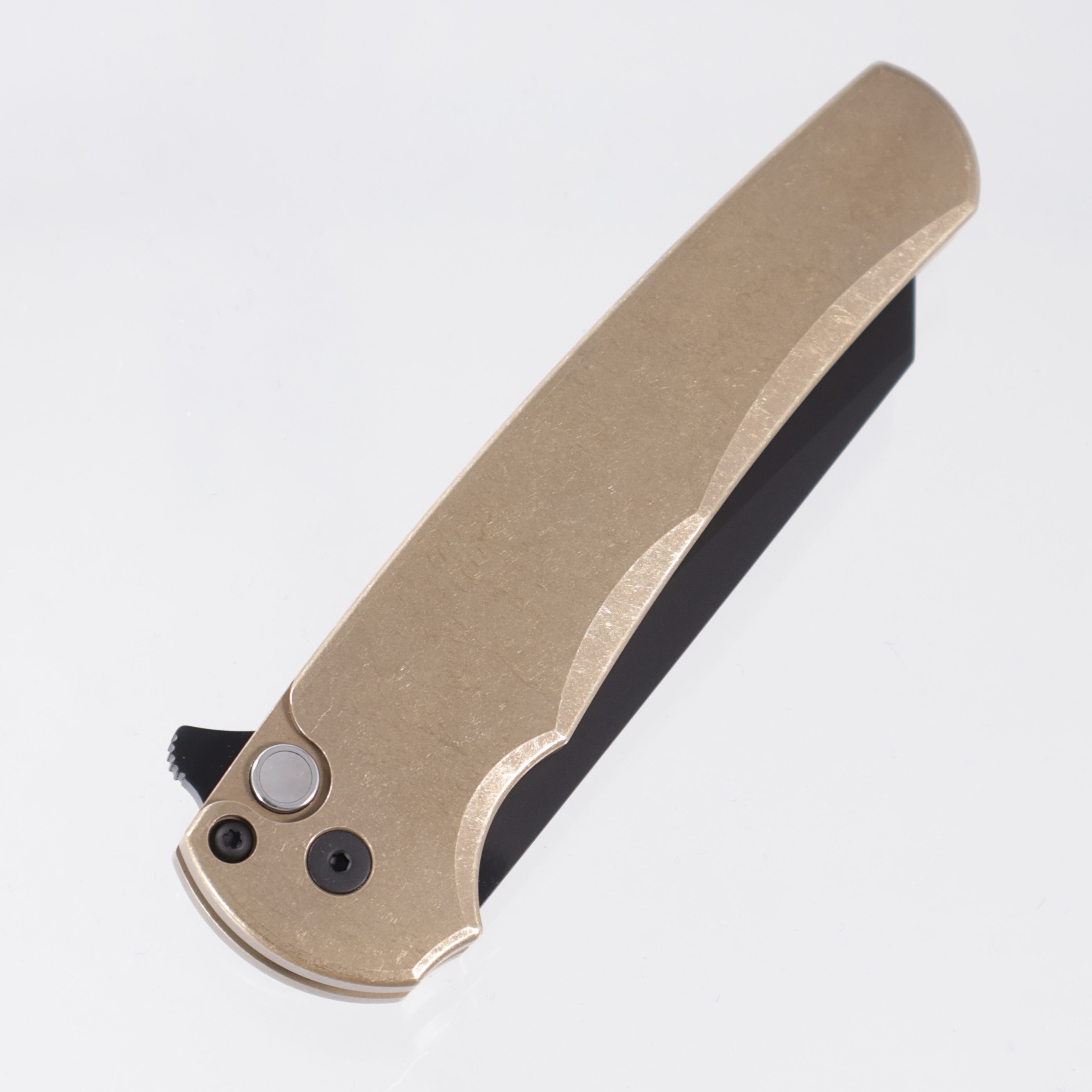 Pro-Tech Malibu Reverse Tanto - AlBronze w/ Black Lip Pearl Button - DLC Magnacut