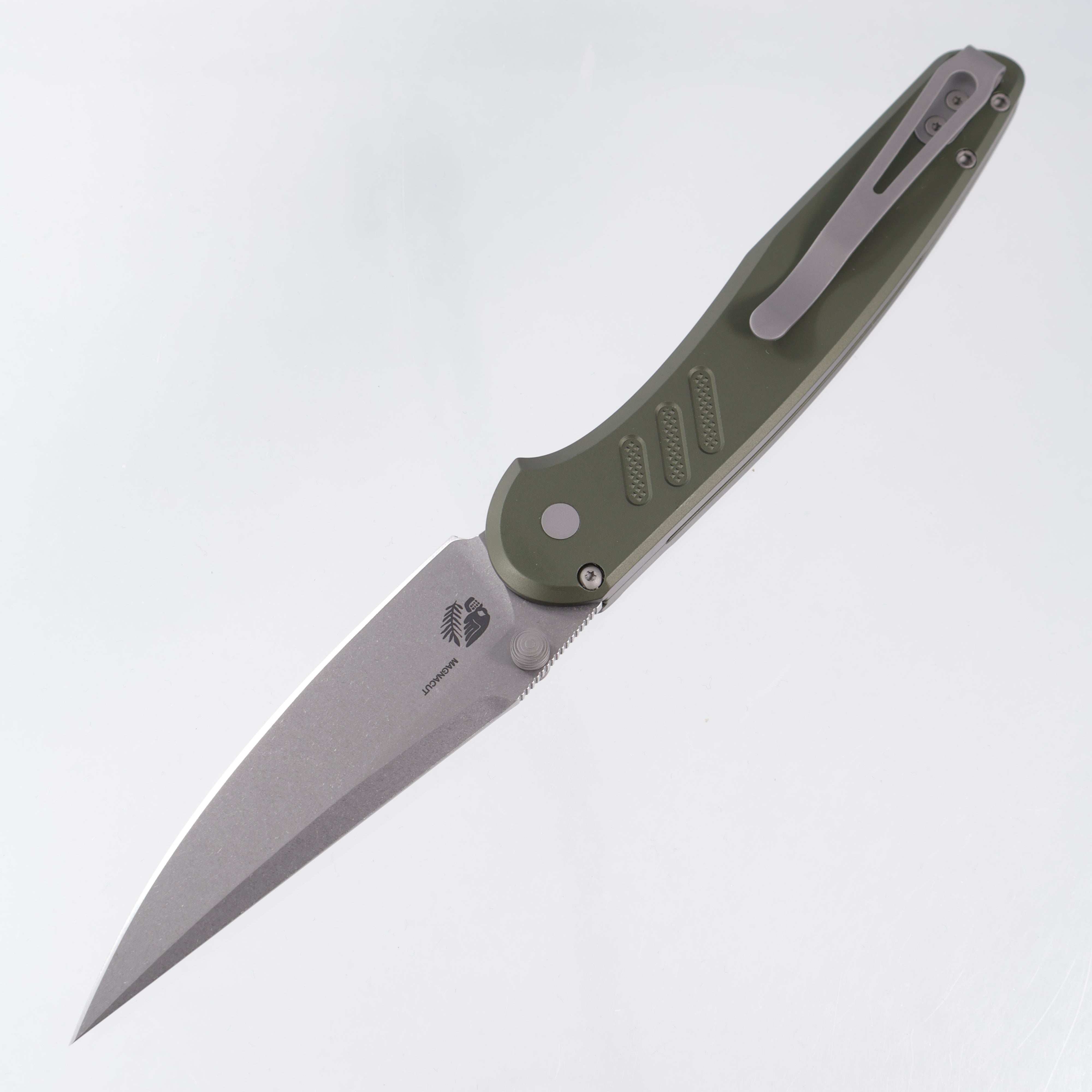 Pro-Tech Avalon - Green Knurled Aluminum - Stonewash Magnacut - PN1101-Green