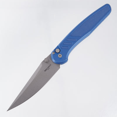 Pro-Tech Avalon - Battleworn Blue Knurled Aluminum - Stonewash Magnacut - PN1101-BW Blue