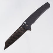Pro-Tech Malibu Reverse Tanto Custom - Black Dragonscale Aluminum w/ Mother Of Pearl Button - Baker Forge Elite Ripple Copper-Mai Damascus - 2026 Malibu Custom.BR 001