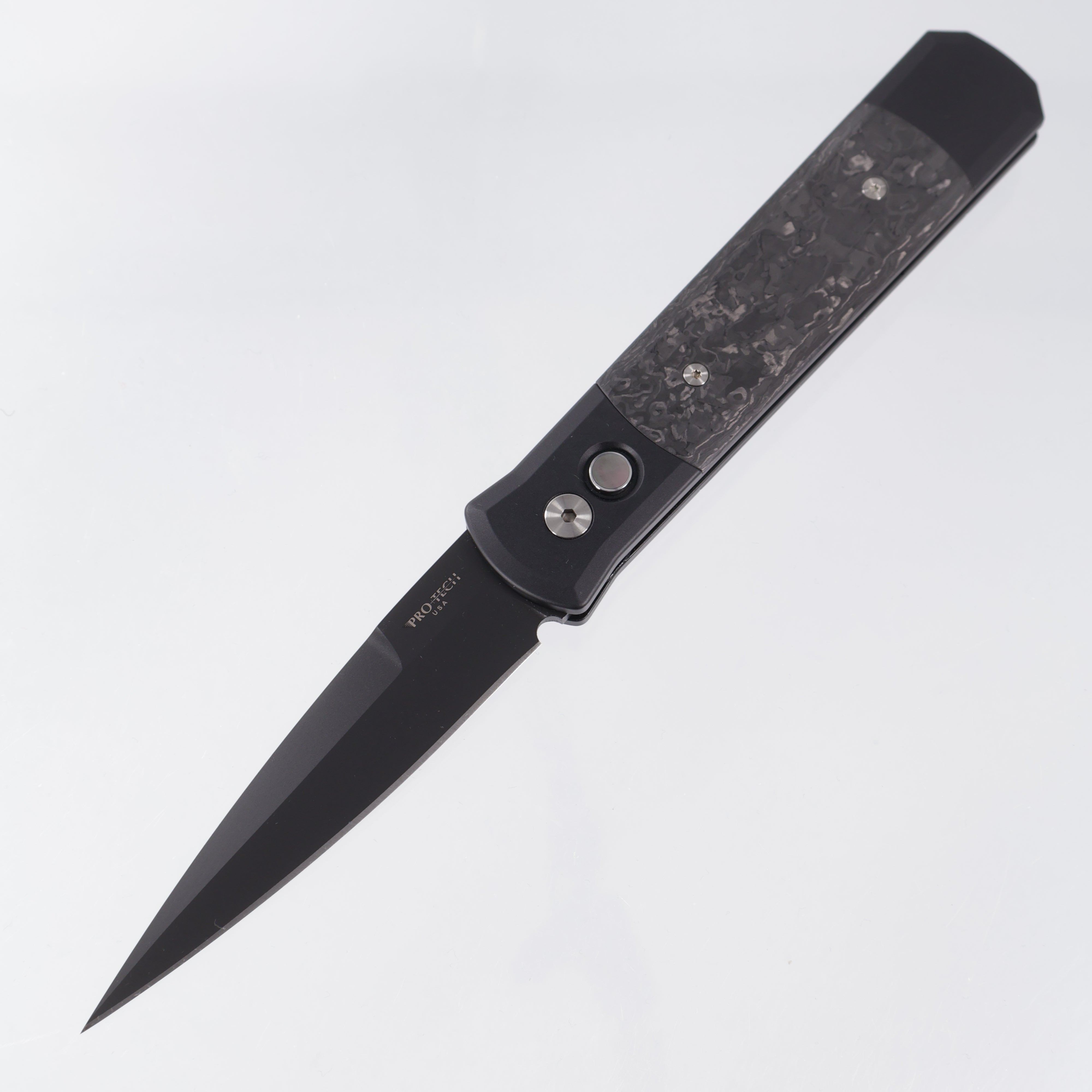 Pro-Tech Godfather - Black Aluminum w/ Black TechnoCarbo Inlays & Black Lip Pearl Button - DLC 154CM - 905-LTD TC BLACK