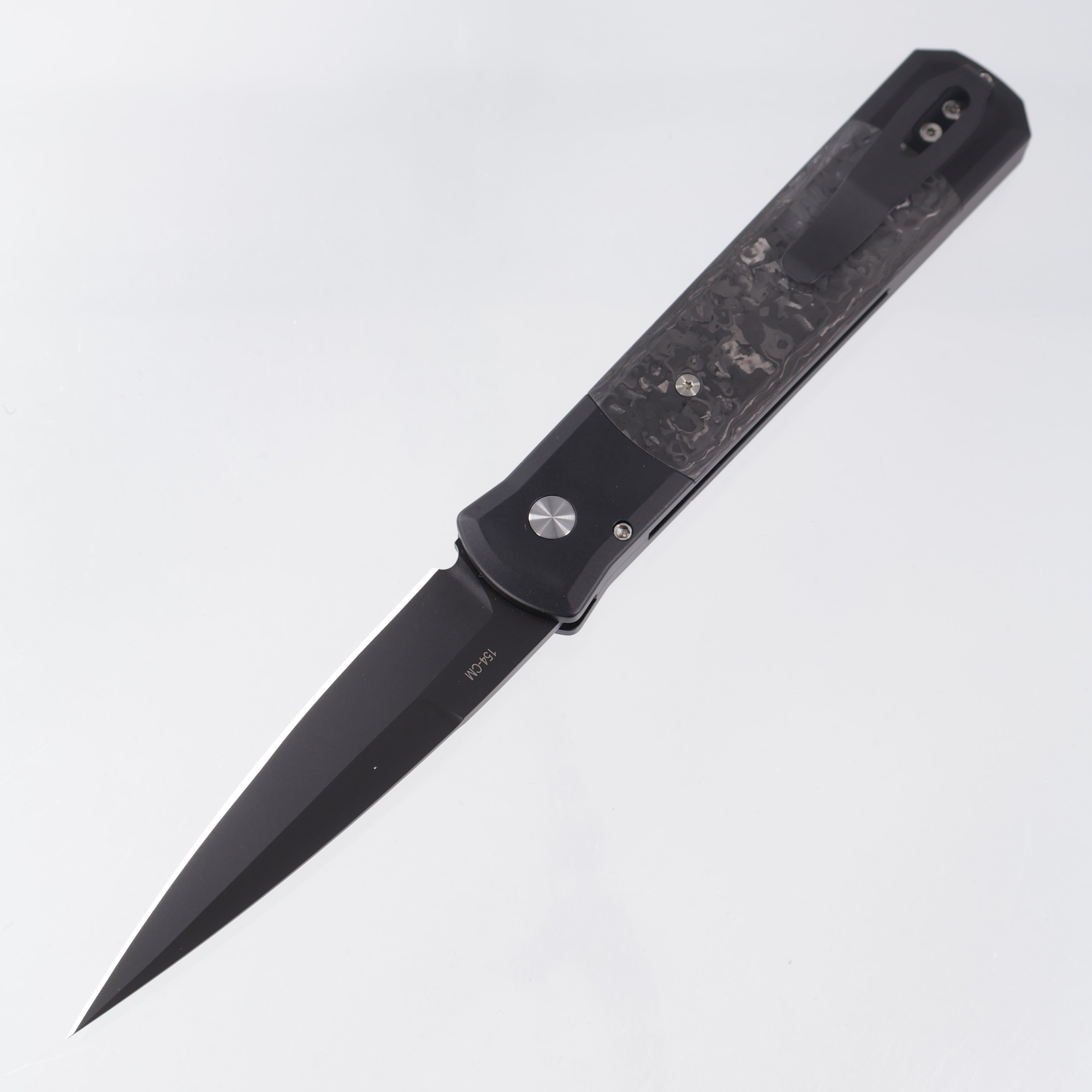 Pro-Tech Godfather - Black Aluminum w/ Black TechnoCarbo Inlays & Black Lip Pearl Button - DLC 154CM - 905-LTD TC BLACK
