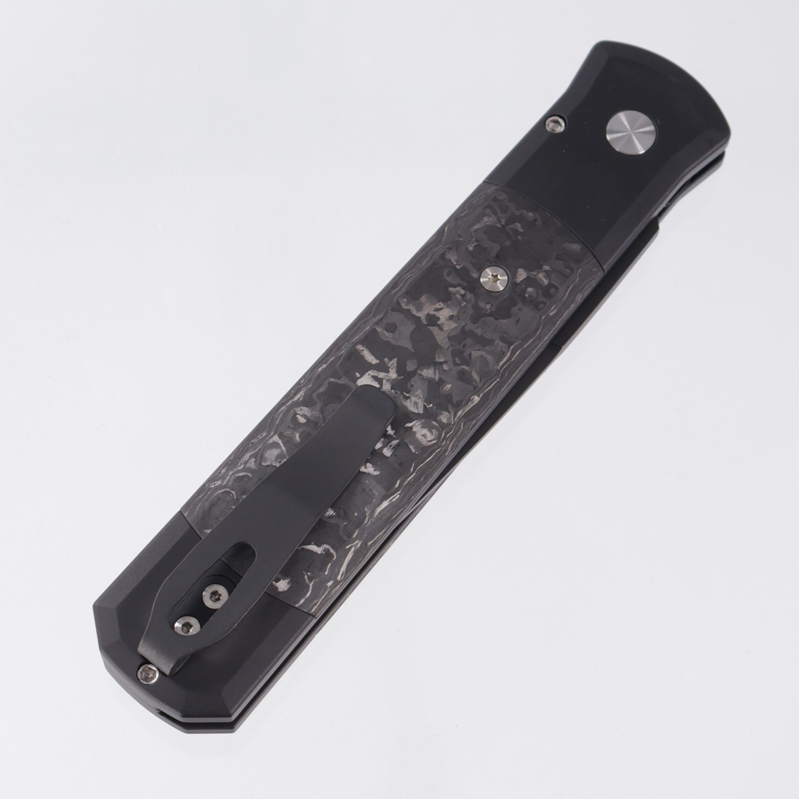 Pro-Tech Godfather - Black Aluminum w/ Black TechnoCarbo Inlays & Black Lip Pearl Button - DLC 154CM - 905-LTD TC BLACK