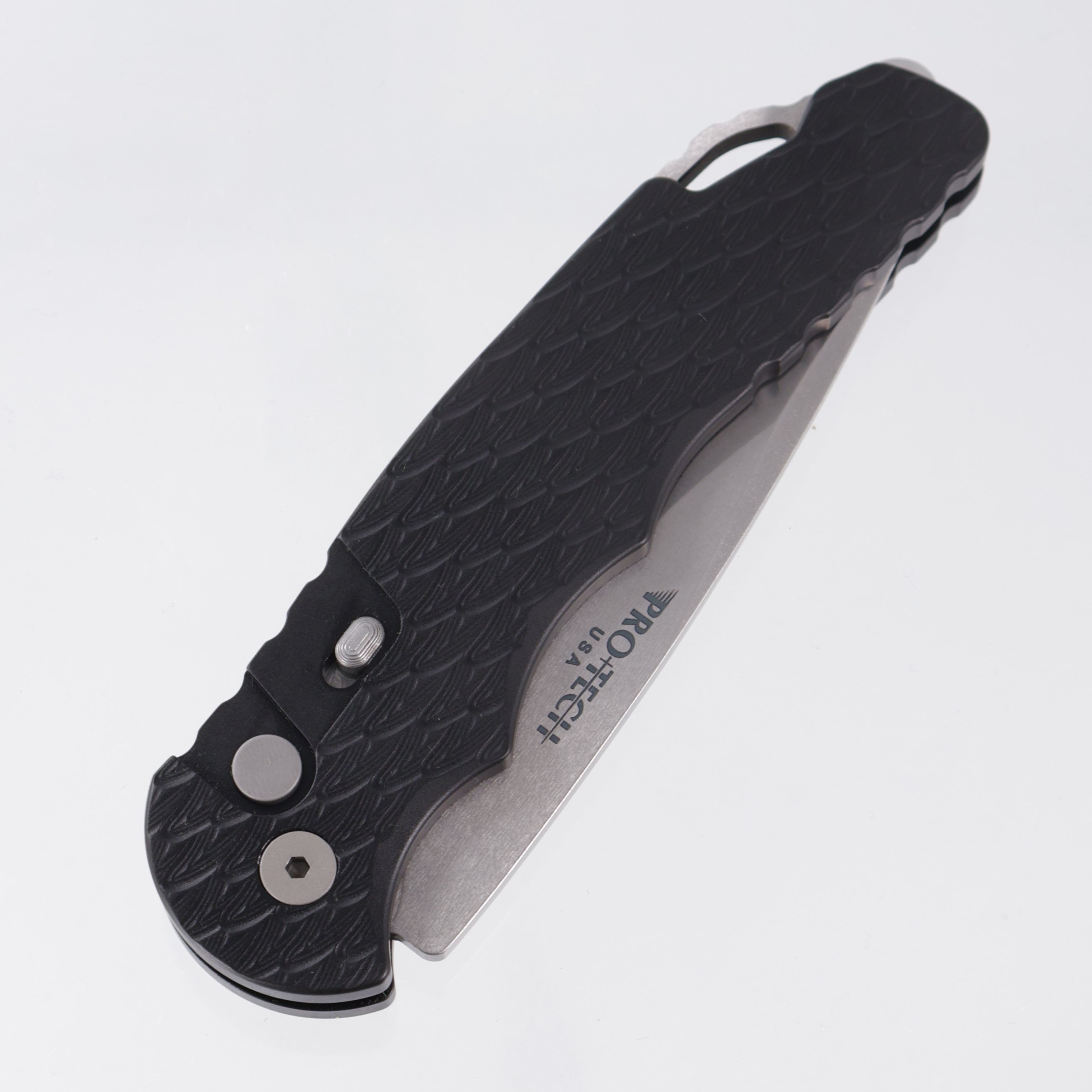 Pro-Tech TR-4 - Black Feather Texture Aluminum w/ Safety - Stonewash MagnaMax - T4105F MM