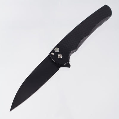 Pro-Tech Malibu Wharncliffe - Black Dragonscale Texture Aluminum w/ Black Lip Pear Button - DLC Magnacut - 5336-LTD
