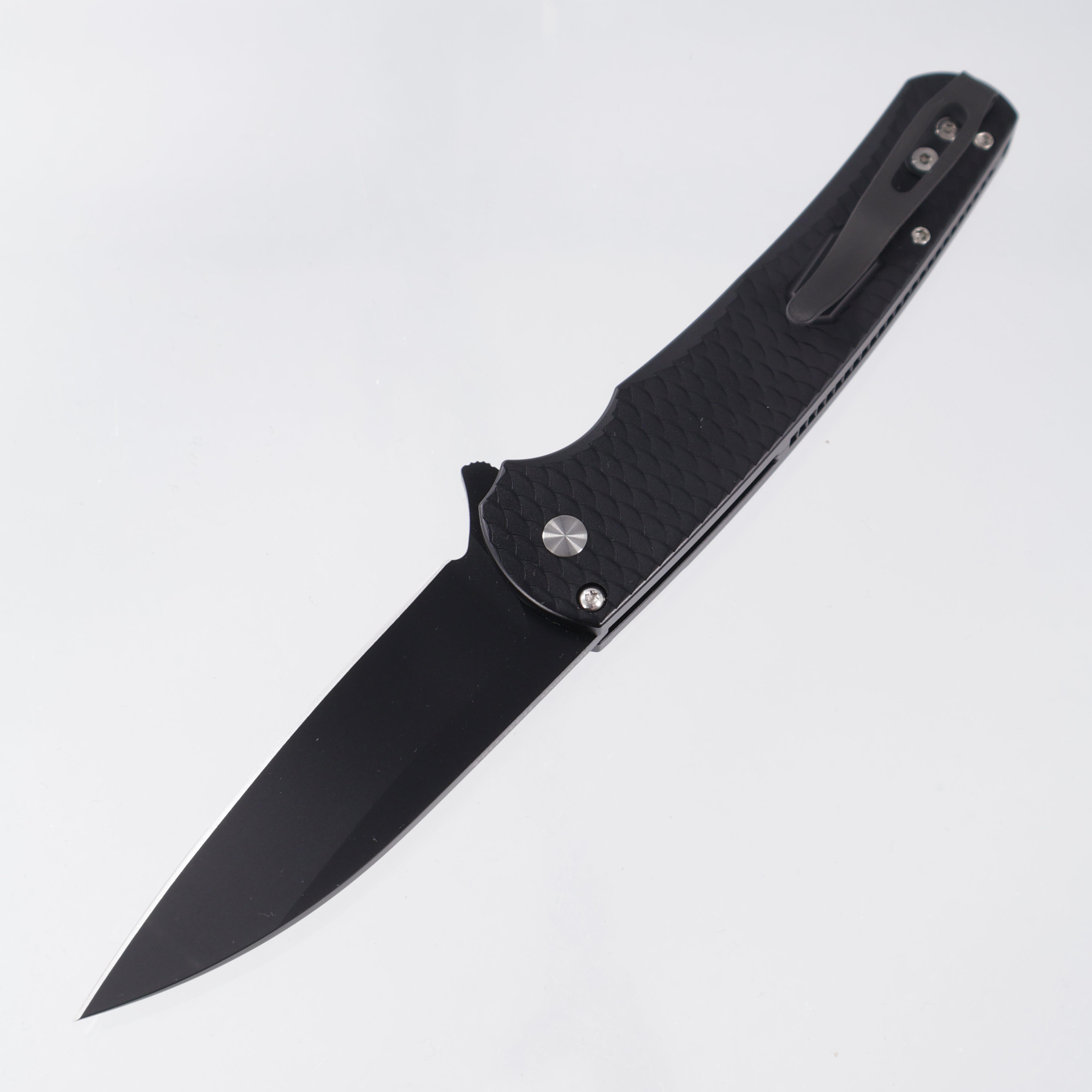 Pro-Tech Malibu Wharncliffe - Black Dragonscale Texture Aluminum w/ Black Lip Pear Button - DLC Magnacut - 5336-LTD