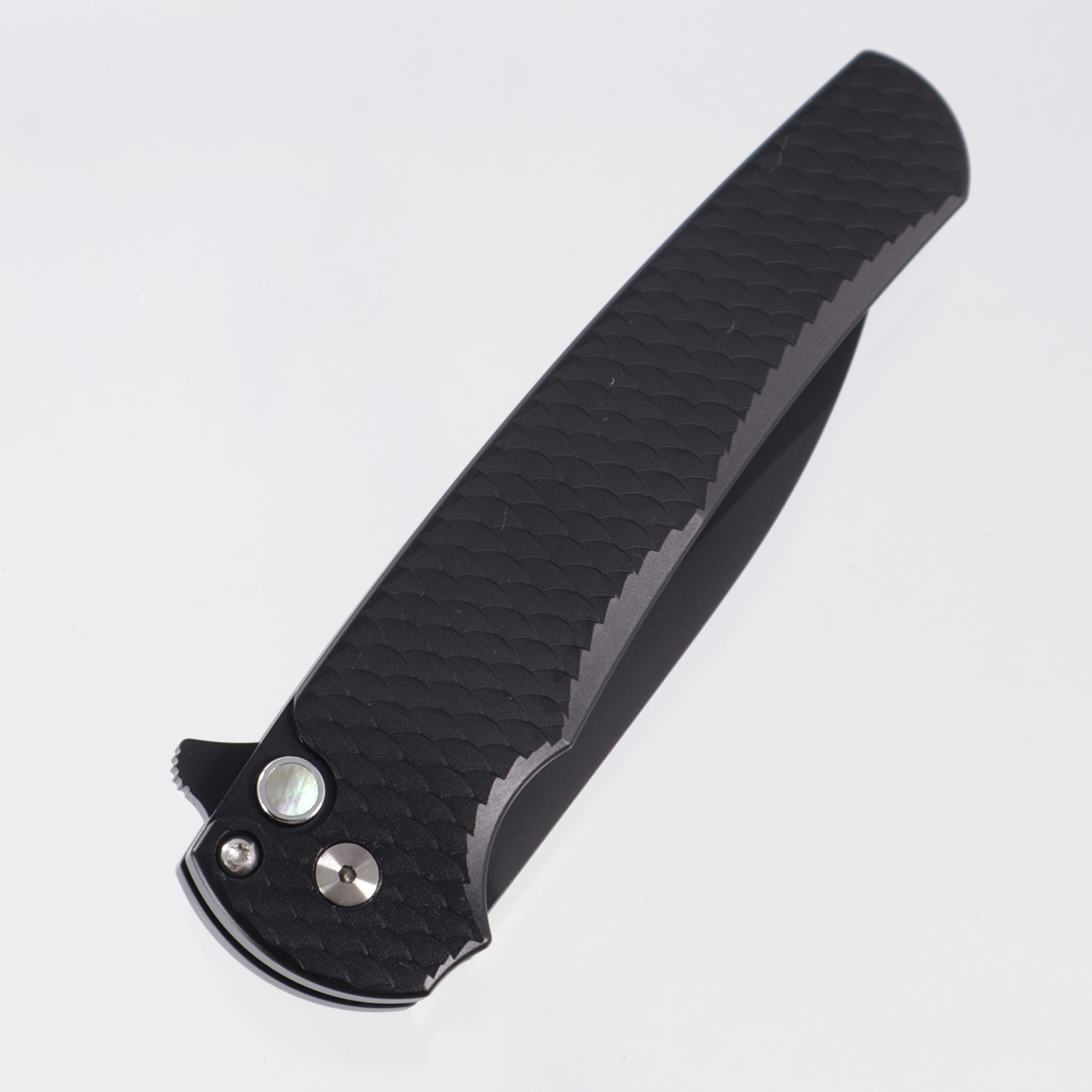 Pro-Tech Malibu Wharncliffe - Black Dragonscale Texture Aluminum w/ Black Lip Pear Button - DLC Magnacut - 5336-LTD