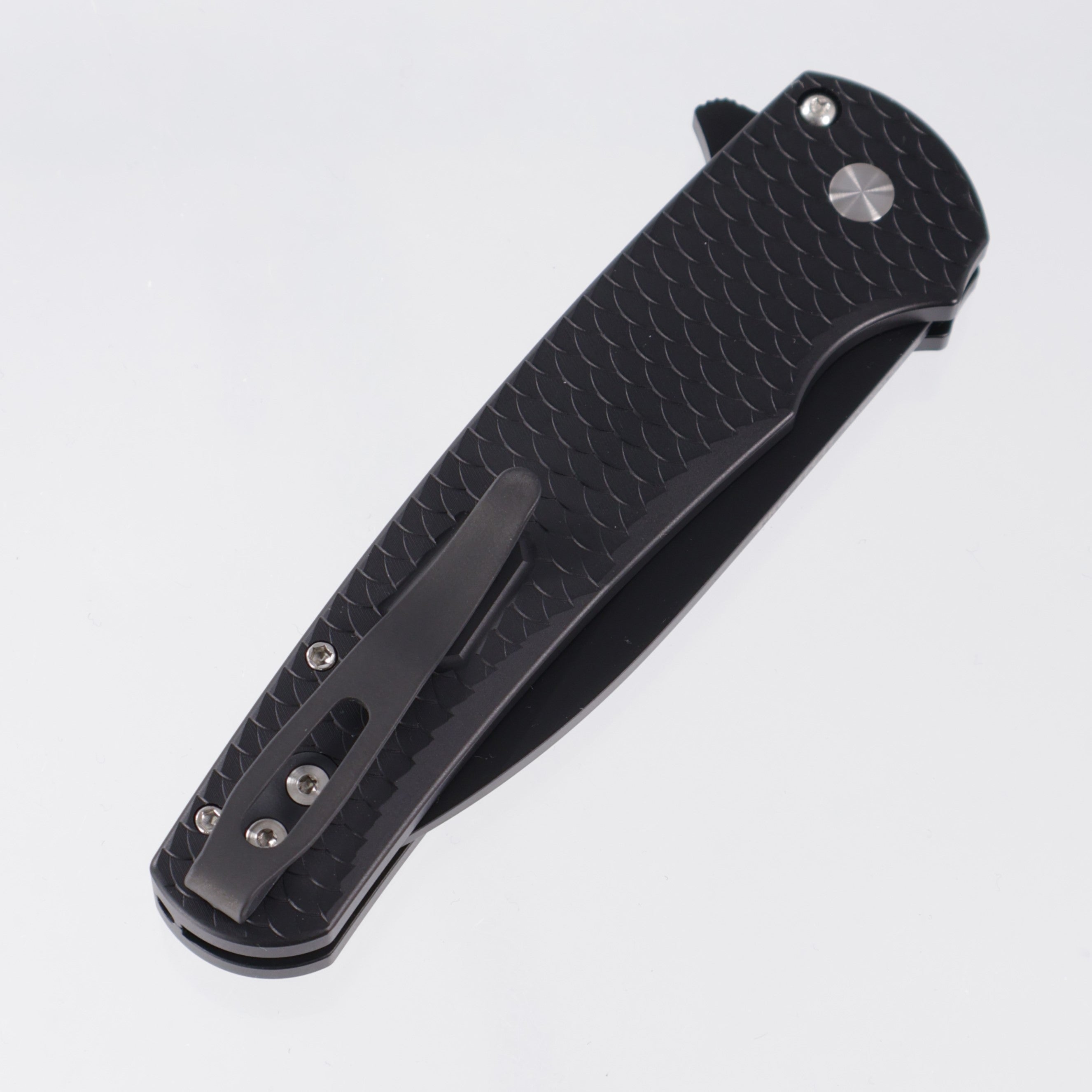 Pro-Tech Malibu Wharncliffe - Black Dragonscale Texture Aluminum w/ Black Lip Pear Button - DLC Magnacut - 5336-LTD