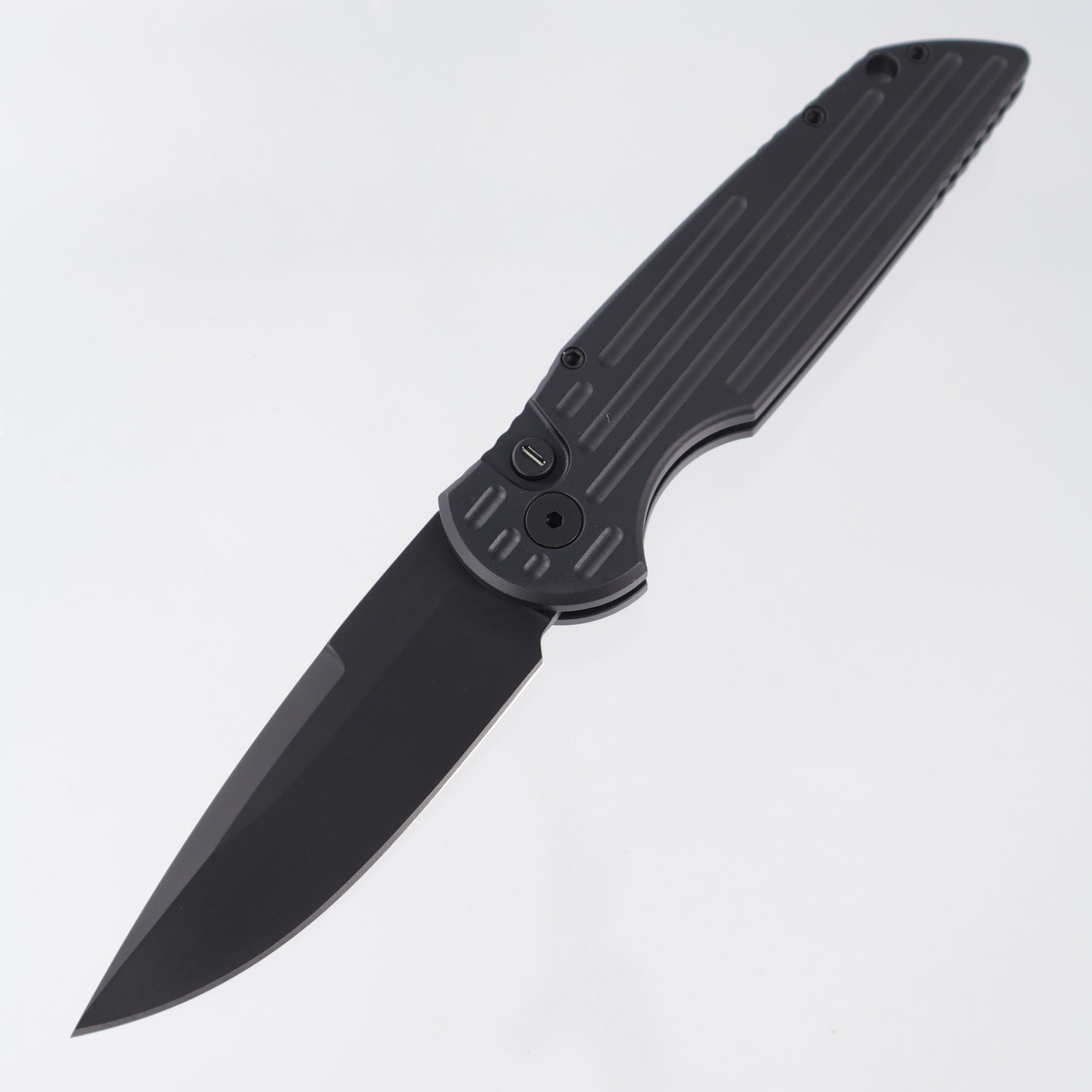 Pro-Tech TR-3 SWAT Operator - Black Grooved Aluminum w/ Tritium Button - Sterile DLC 154CM