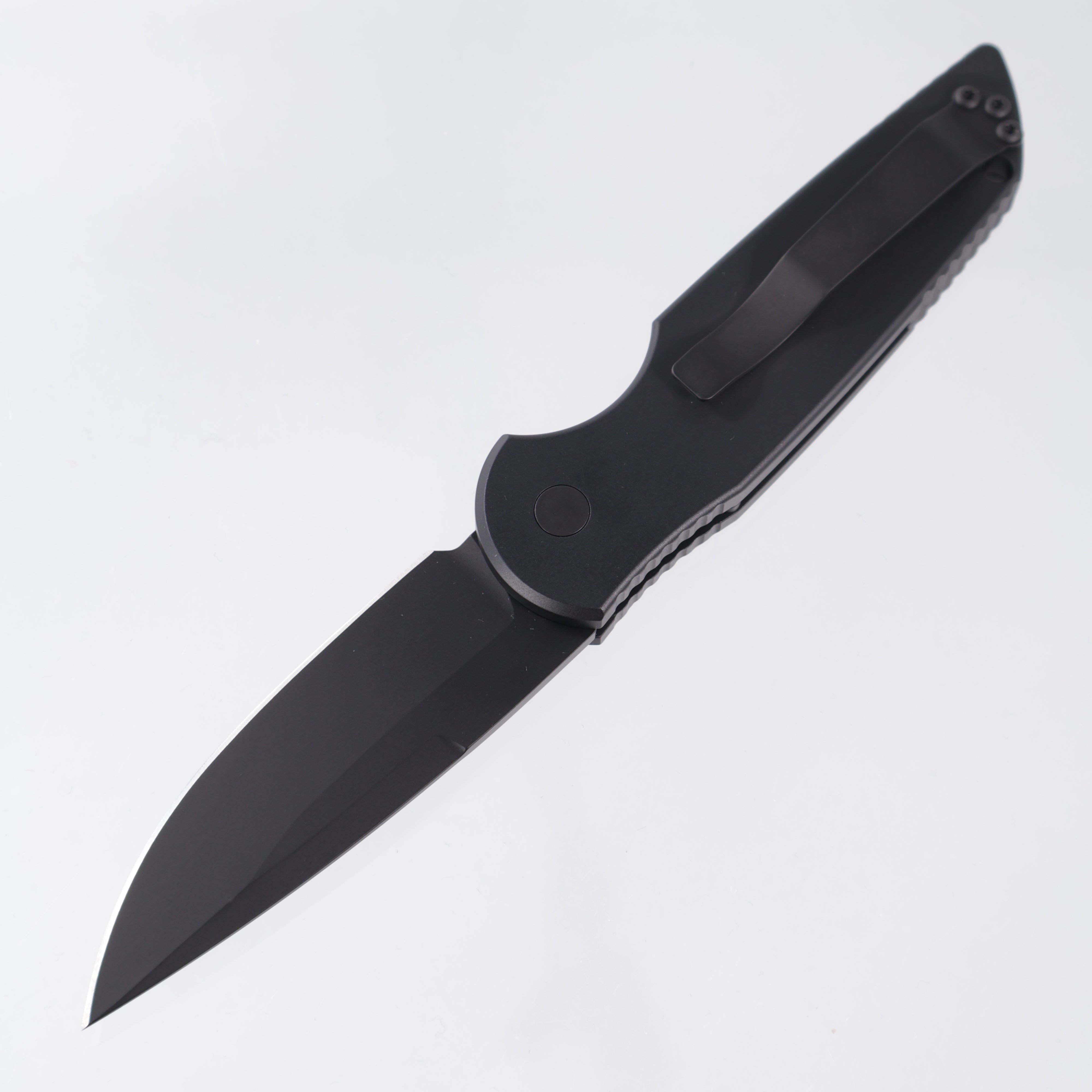 Pro-Tech TR-3 SWAT Operator - Black Grooved Aluminum w/ Tritium Button - Sterile DLC 154CM