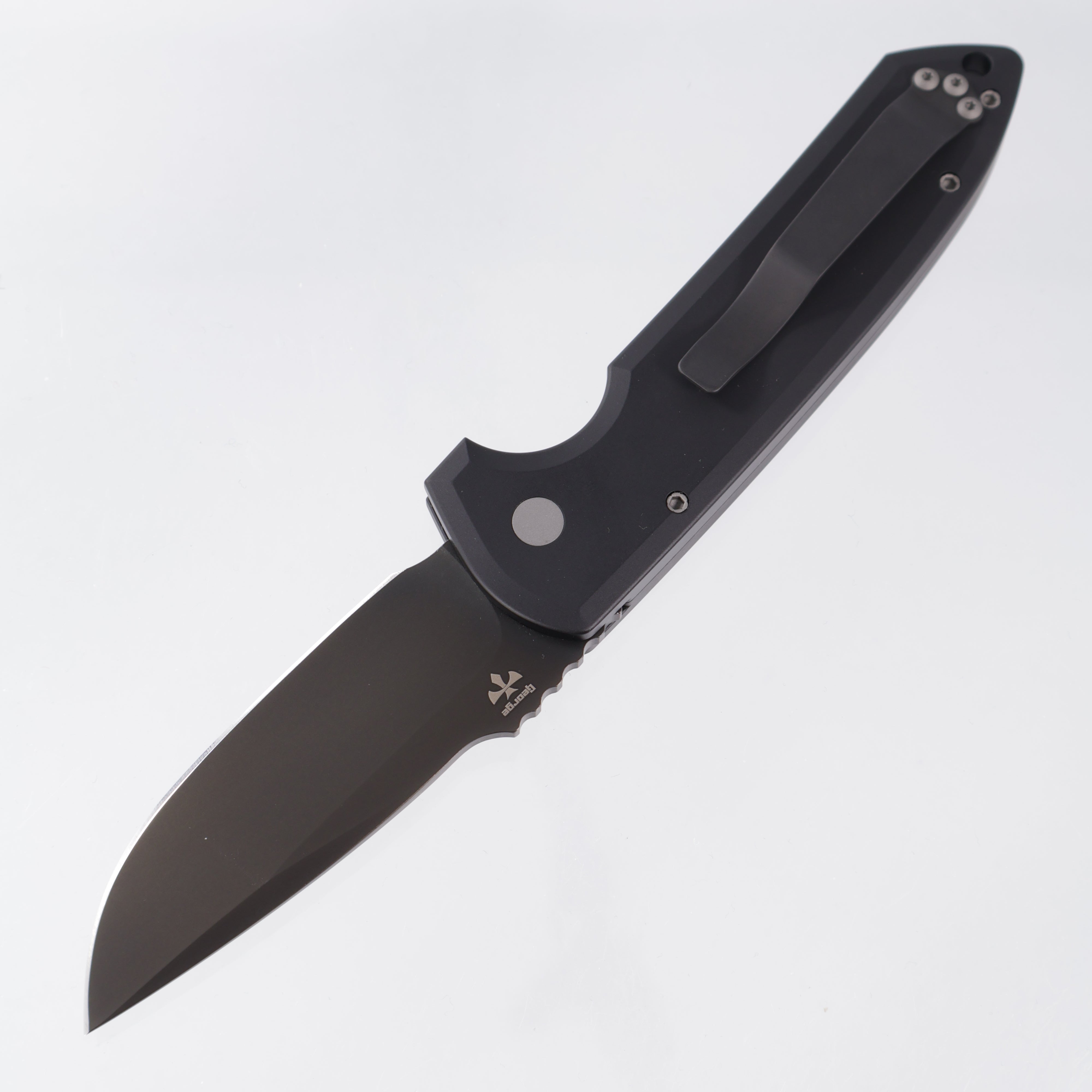 Protech Rockeye - Black Knurled Aluminum - Smoky Grey DLC CPM-D2 - LG325-D2