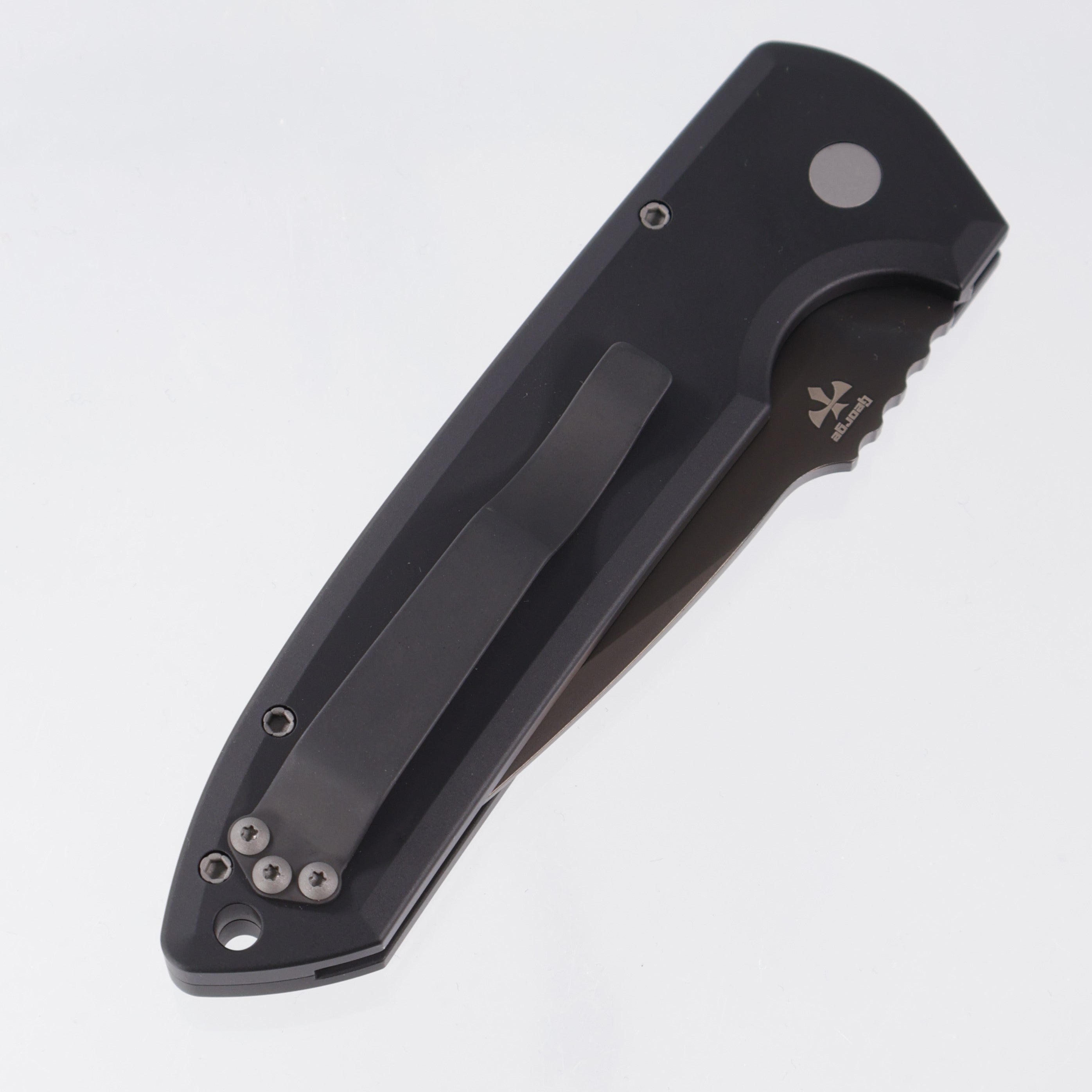 Protech Rockeye - Black Knurled Aluminum - Smoky Grey DLC CPM-D2 - LG325-D2