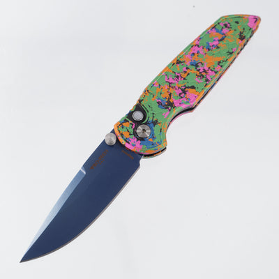 Pro-Tech TR-3 Integrity - Retro Arcade Anodized Reptile Texture Aluminum w/ Sapphire Blue PVD Clip & Black Lip Pearl Button - Sapphire PVD Magnacut - BR.INT.1 - BROP Exclusive