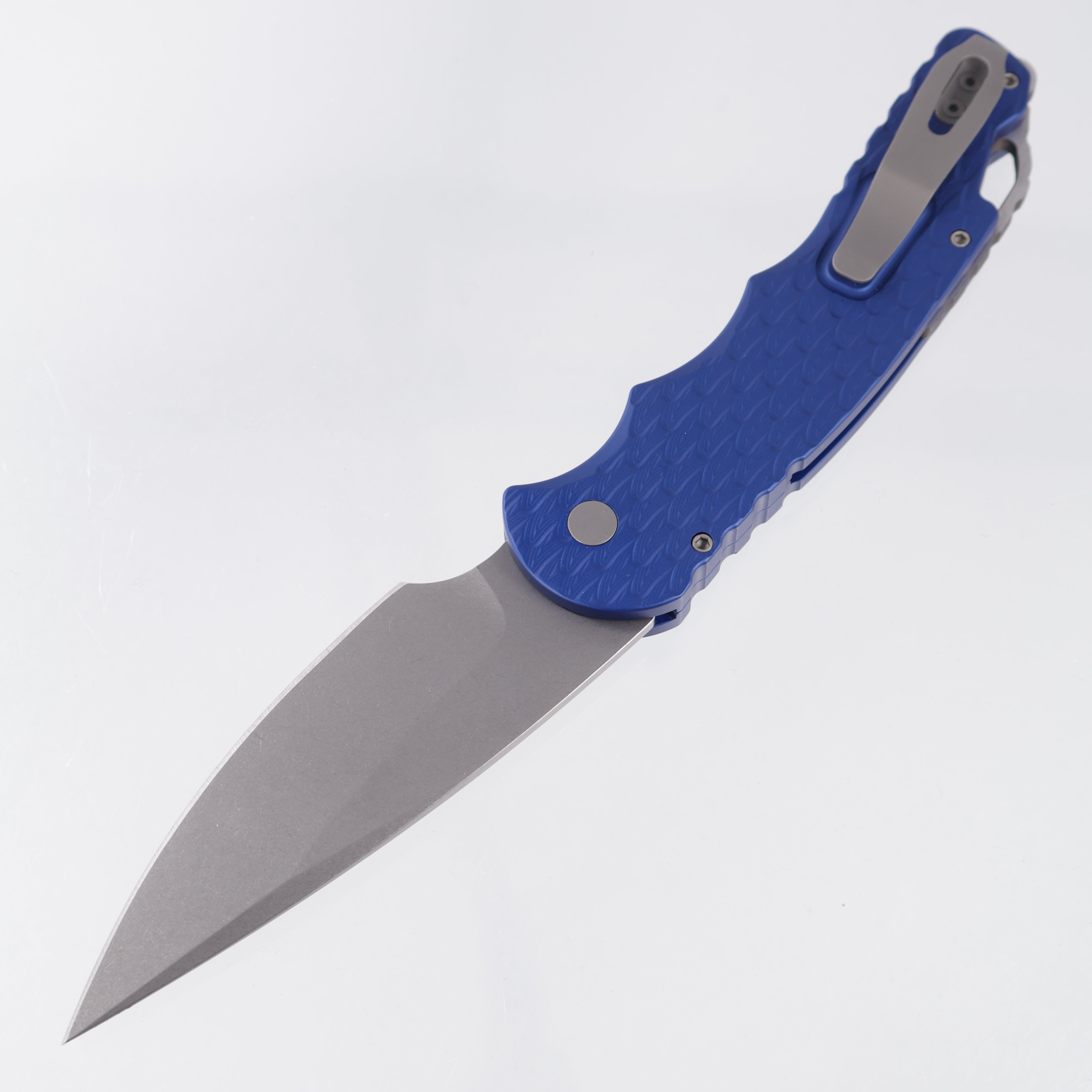 Pro-Tech TR-4 - Blue Feather Texture Aluminum w/ Safety - Stonewash MagnaMax - T4105F MM BLUE
