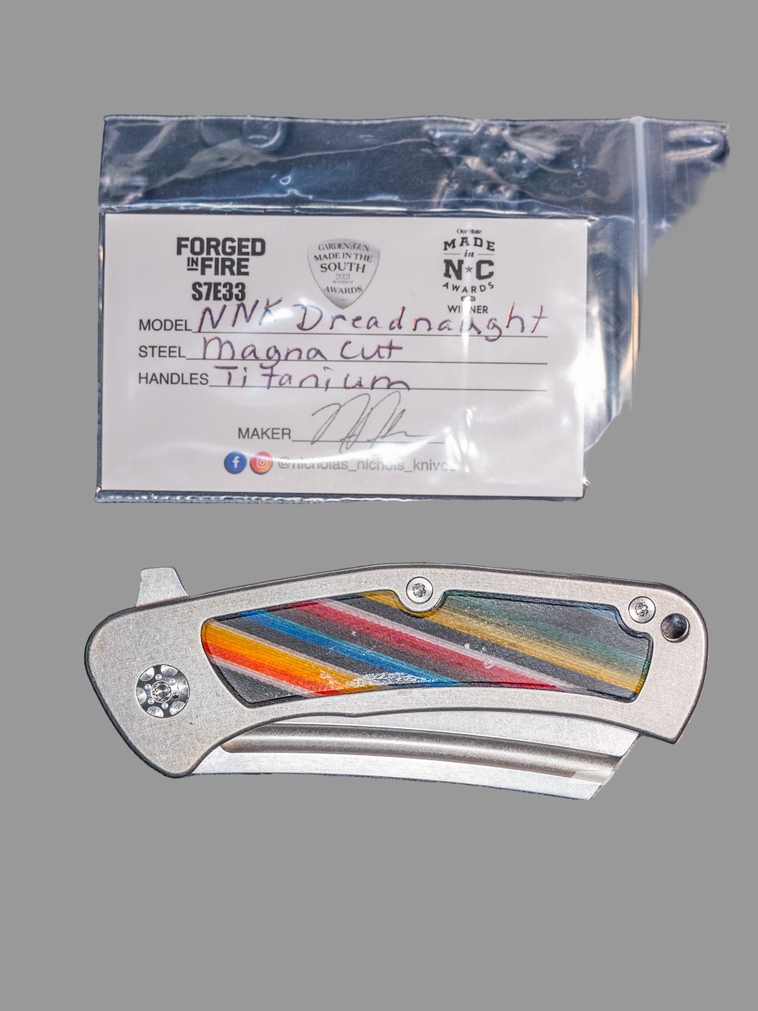 Nichols Knives Dreadnought Inlay Titanium Magnacut Framelock 3.25” Titanium Clip